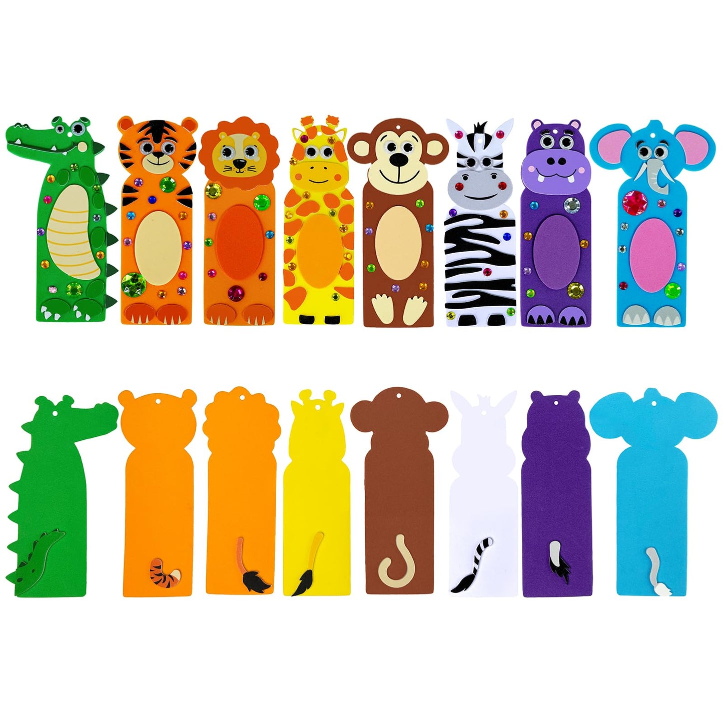 Winlyn 32 Sets Jungle Animal Crafts Kits DIY Jungle Safari Zoo Wild Animal Bookmarks Decorations Art Set Tiger Lion Zebra Foam Stickers for Kids Party Favors Classroom Activities Reading Rewards