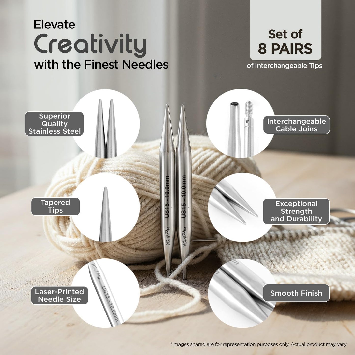 KnitPro Stelo Petite Mini Interchangeable Needle Set 2" (5cm) & 3" (7.5cm) | 4 US Sizes (0 to 2)