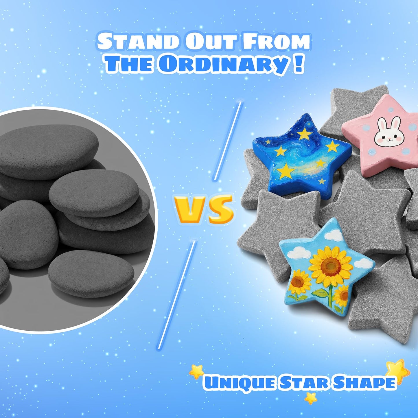 Simetufy 15 Pcs Star-Shaped River Rocks for Painting, 2 Inch Smooth Flat Rocks to Paint, Bulk Craft Stones for DIY, Kindness Rocks, Garden Decoration, Perfect Gift for Kids & Adults