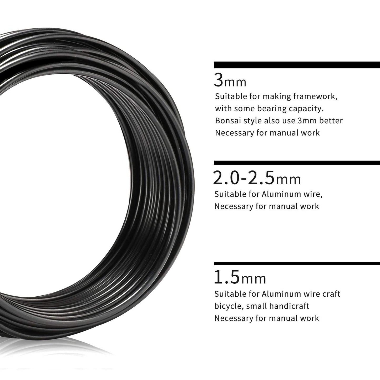 KSVZS Aluminum Wire Black 9 Gauge 3.0 mm 32.8 Ft(10 M) Anodized Bendable Metal Craft Wire for DIY Floral
