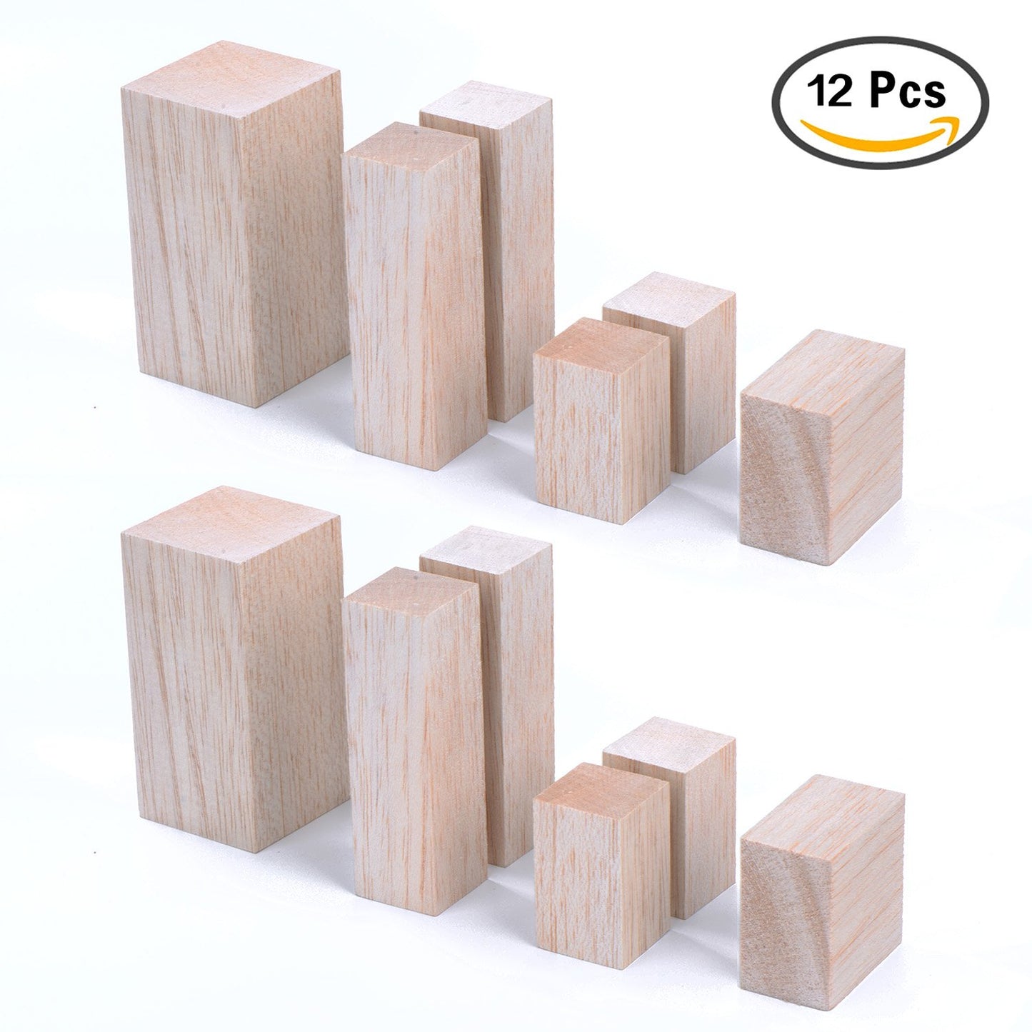 Sumind 12 Pcs Balsa Blocks for Carving 4 Sizes Whittling Wood Carving Kit for Craft Unfinished Wood Blocks 2x1x1, 4x1x1, 4x2x2, 2x2x1 Inches