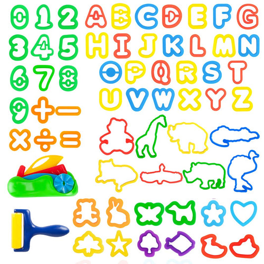 Kids Letter Molds Tools Set，Numeral Various Plastic Animal Molds for Creative Cutting (63 Pieces)