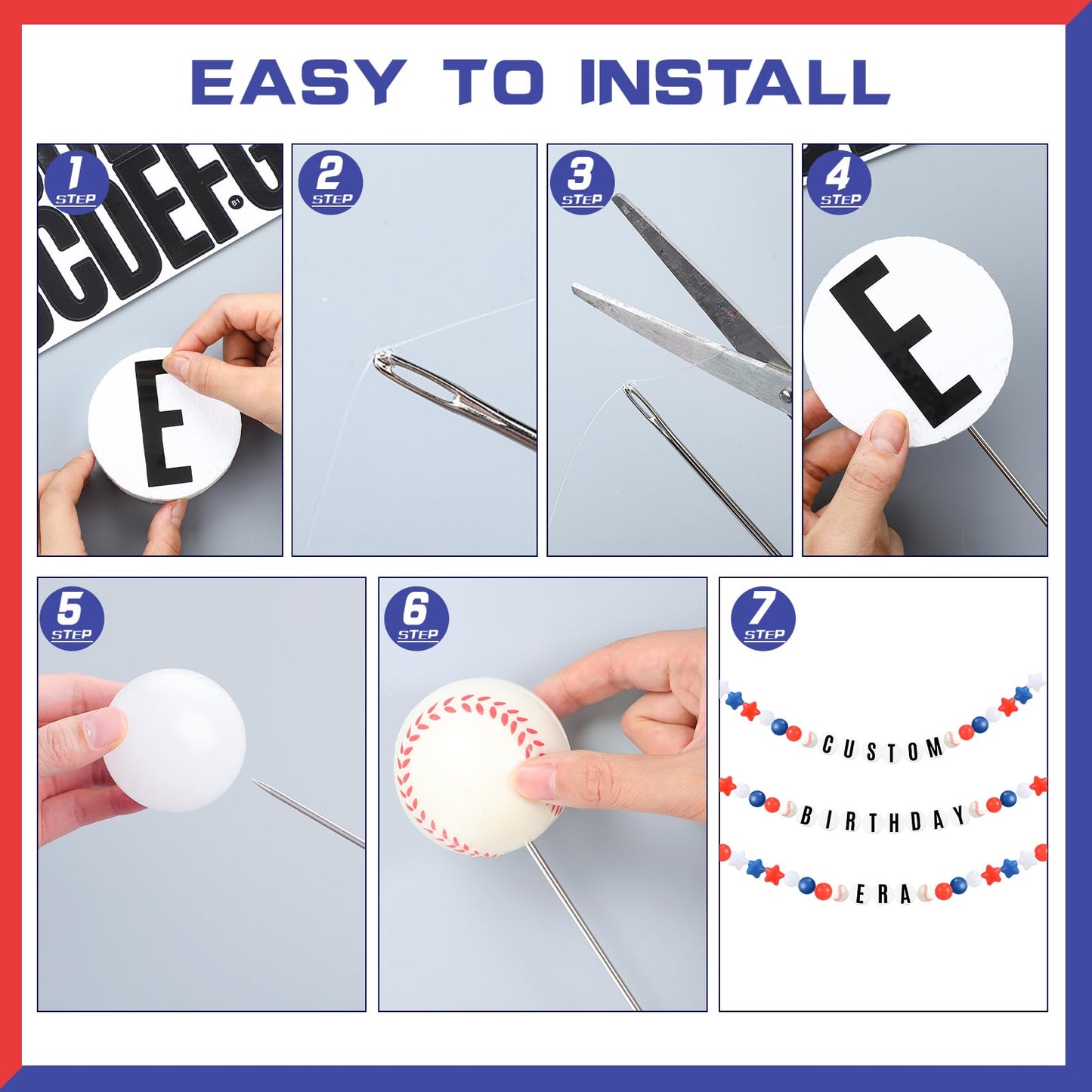 Simgoing 98 Pcs Baseball Birthday Banner Decor DIY Jumbo Friendship Bracelet Birthday Banner Kit Customizable Party Giant Garland Decoration for Baseball Sports Theme Party Decorations