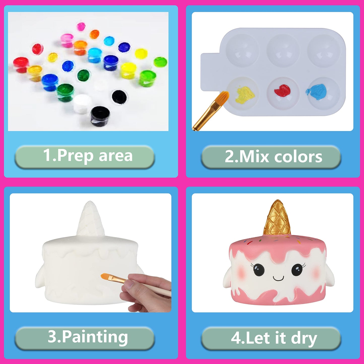 Jim&Gloria Paint Your Own Squishies, Jumbo Squishy Gifts for Girls and Boys 8 9 10 11 12 13 14, Arts and Crafts for Kids, Party Favors for Birthday, Christmas Gift for Kids, Pack of 3