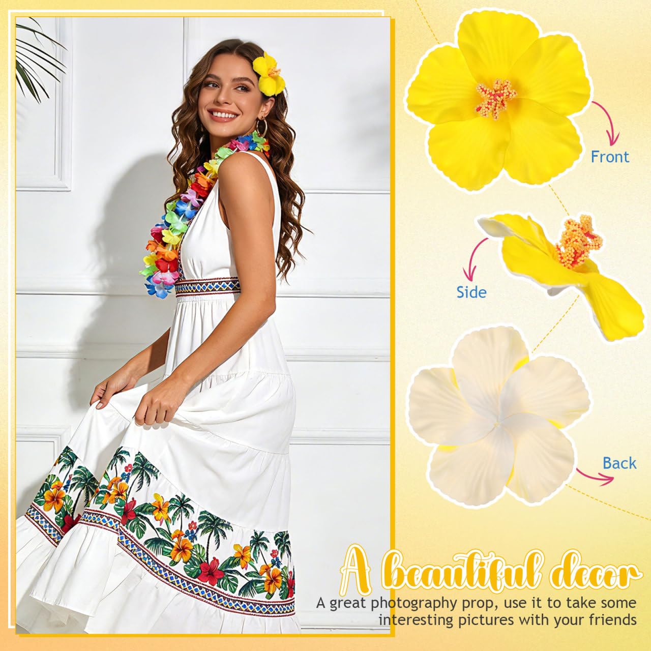 10pcs Yellow Hibiscus Flowers Artificial Flower Heads, 4 Inch Lifelike Foam Hibiscus for Hawaiian Luau Party, Soft EVA Faux Floral Heads for Tropical Wedding DIY, Photography Props Home Decor