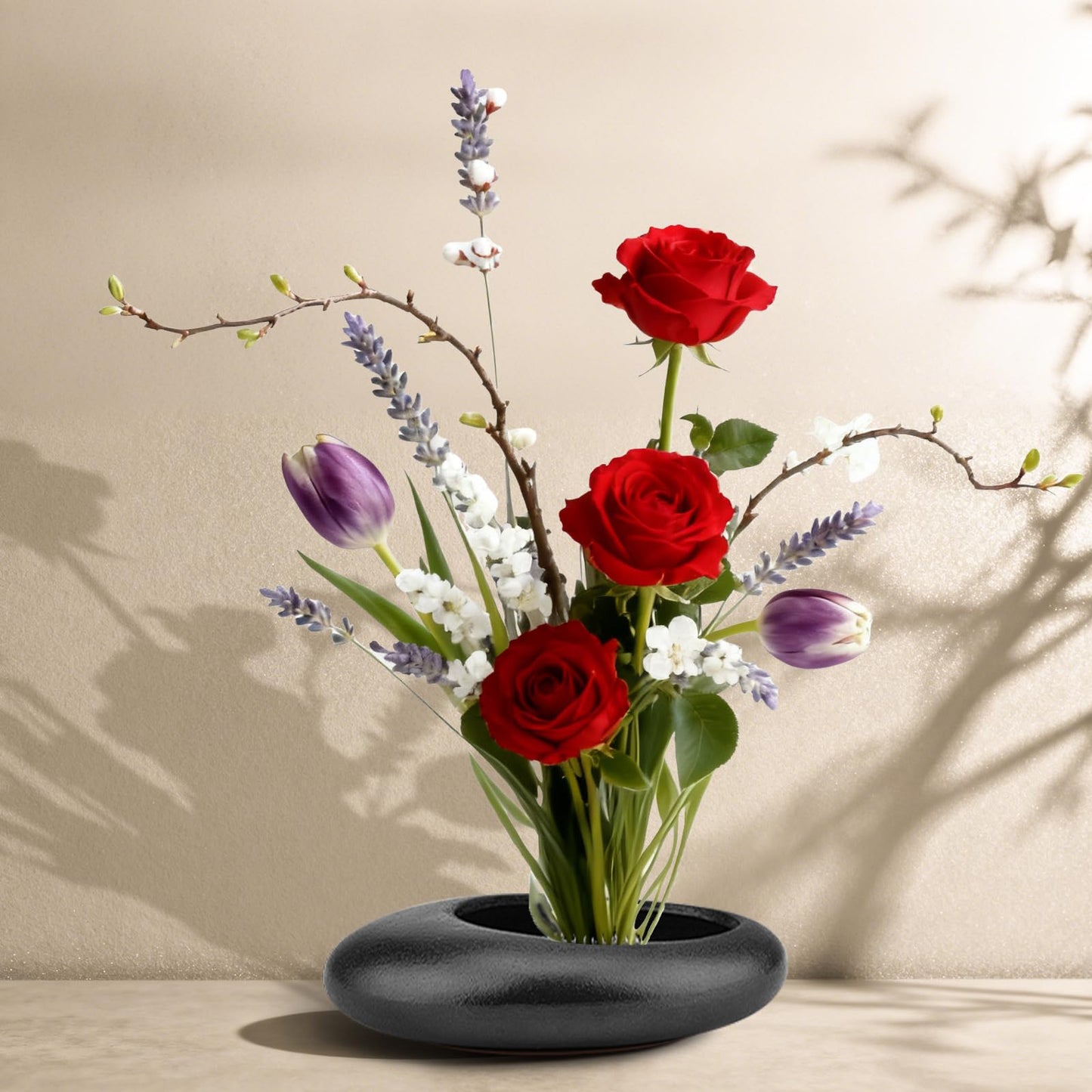 Vhxmaizxn Flower Frog Vase Kit Ikebana Vase with 1.57 Inch Kenzan Japanese Black Ceramic Pebble Shaped Bowl for Flower Arrangement Tool DIY Table Centerpiece Home Decor