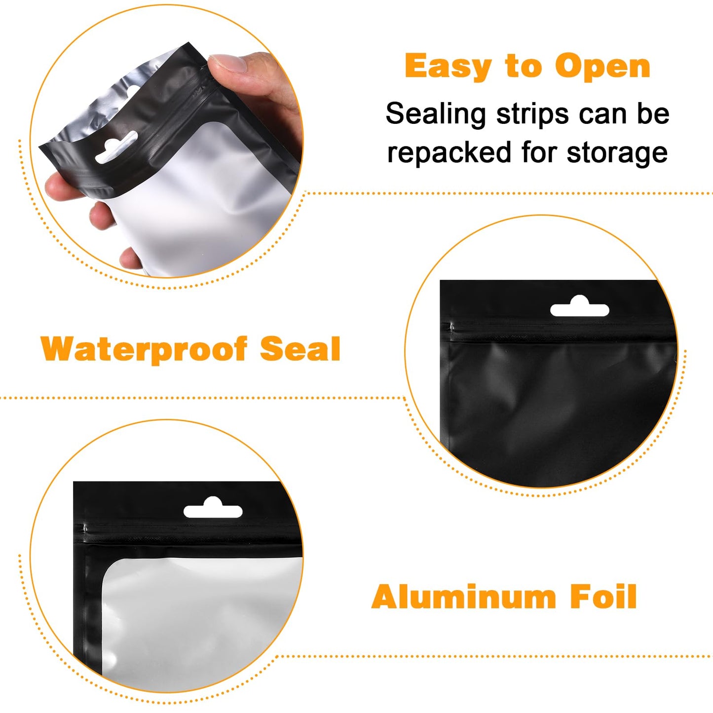 300 Pcs Smell Proof Resealable Bags, Aluminum Foil Pouch with Clear Window 4.7 x 7.8 Inch Black for Food Storage Small Business Jewelry Gift Packaging