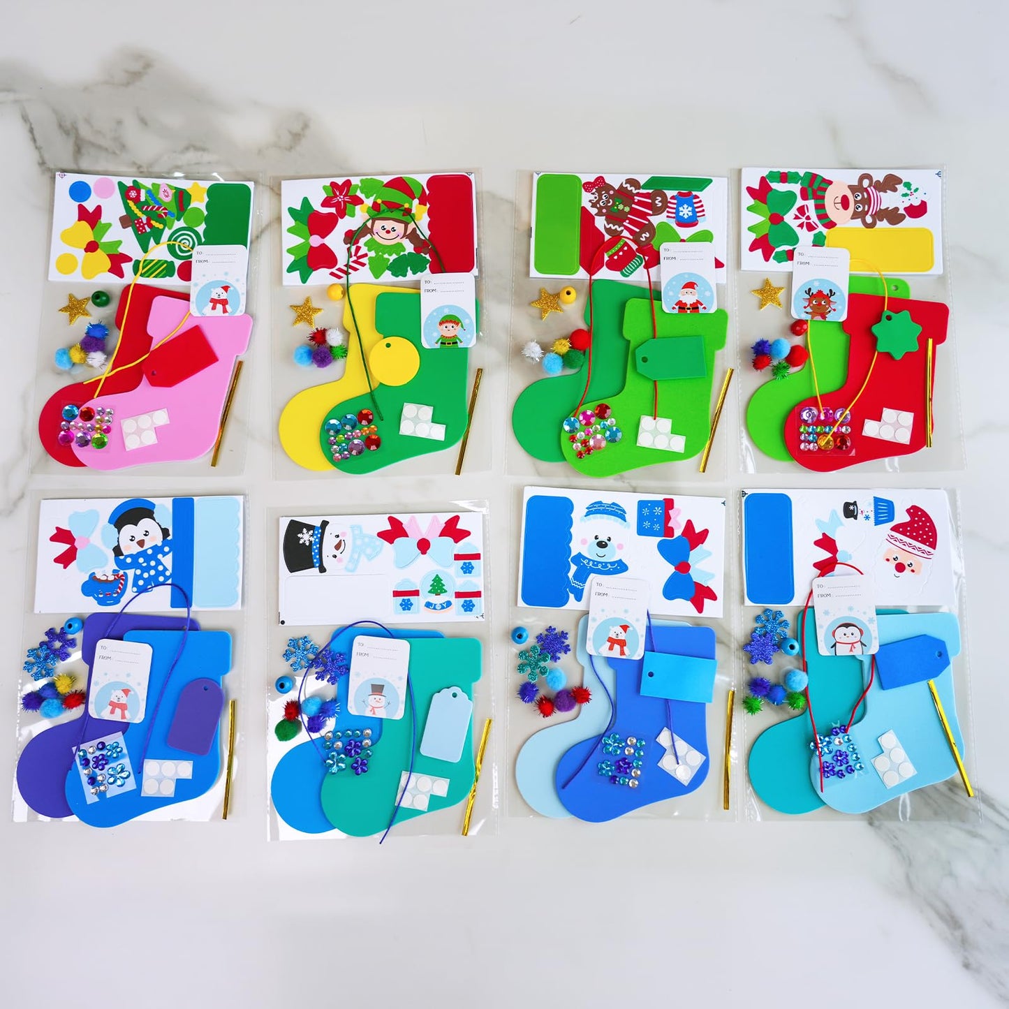 Winlyn 24 Sets Christmas Decorations DIY 3D Stocking Tree Ornaments Winter Crafts Kits Foam Stocking with Festive Foam Stickers for Kids Holiday Seasonal Gift Home Classroom Activities Party Favors