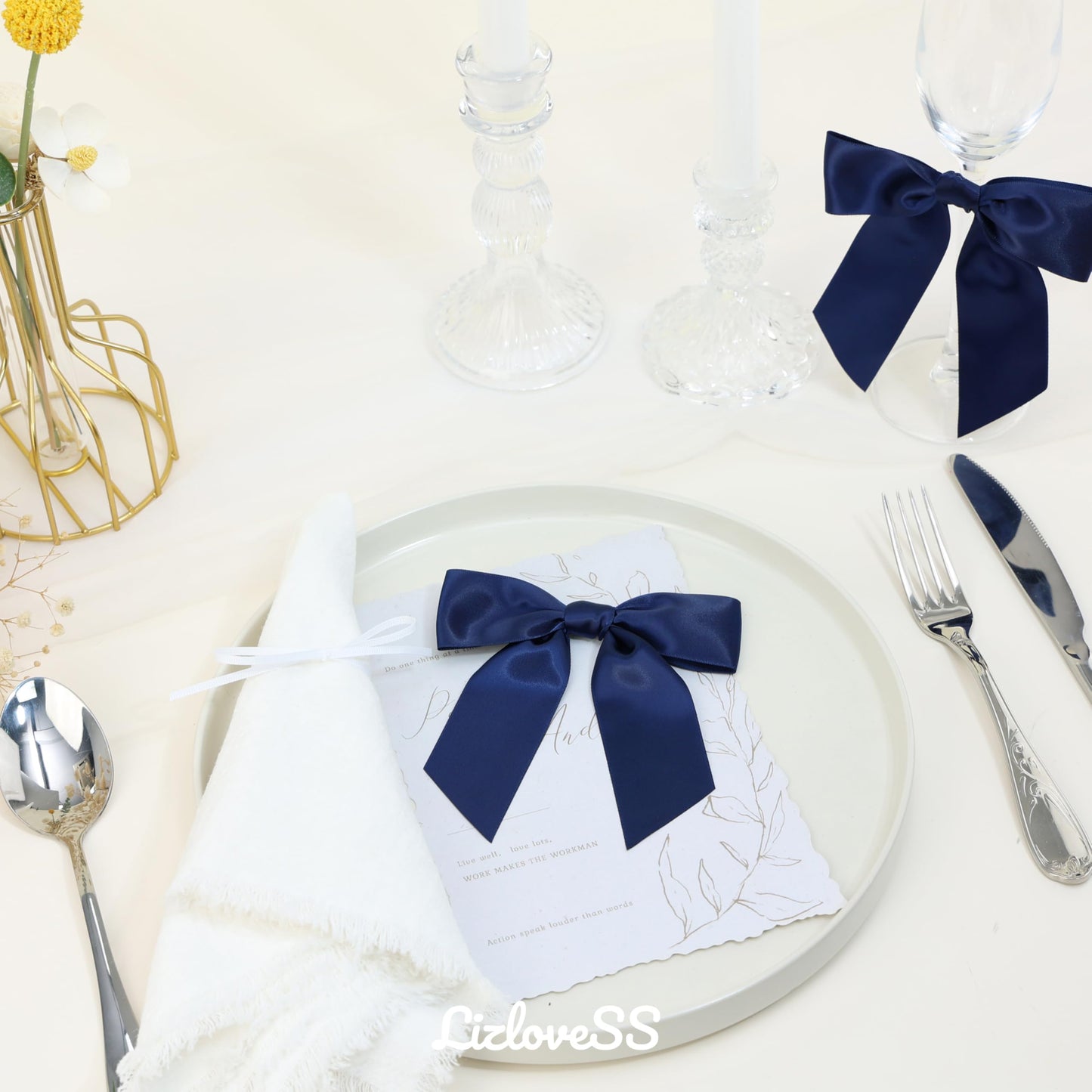 LIZLOVESS Navy Blue Satin Ribbon Twist Tie Bows 5 Inch Pre-Tied Blue Gift Bows for Crafts, Treat Bags, Party Favors, Wedding, Baby Shower, Candy Apple, Christmas Tree (36 Pack)