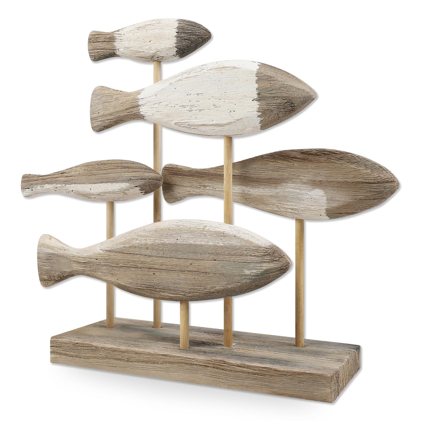 Meching Wooden Shoal of Fish Figurines Fish Sculpture Statues Table Decor Sign Rustic Nautical Themed Home Decor for Bathroom Living Room Lake House Beach Party Shelf Kitchen Cabinets