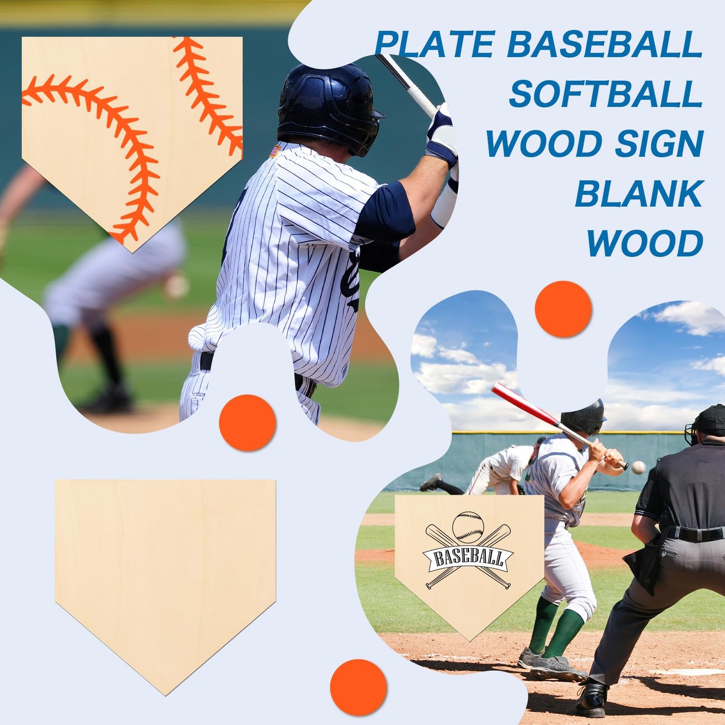 YLOLUL 3 Pcs Unfinished Wood for Crafts Wooden Home Plate Baseball Unfinished Wood Baseball Plaque Baseball Home Plate Softball Diamond Base Silhoutte, 12 Inch