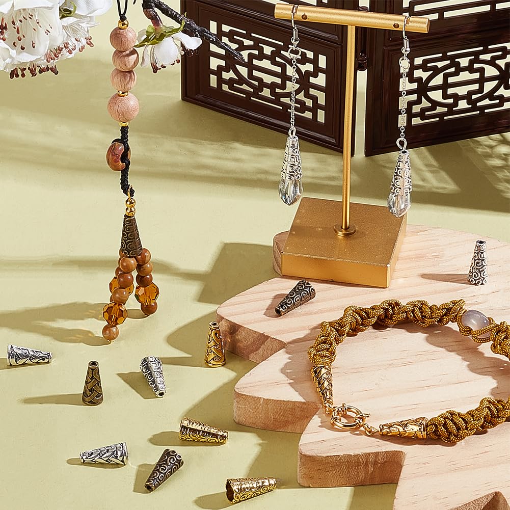 PandaHall 90pcs Bead Cone Caps, Metal Beads End Caps Apetalous Spacer Beads Caps Tibetan Style Cone Bead for Earring Bracelet Pendant Jewelry DIY Crafts Making Christmas Tree Wreath