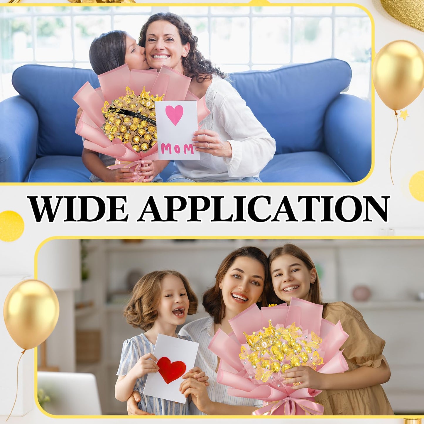 Funnymoom 109 Graduation DIY Chocolate Flower Bouquet Kit 2026 Candy Rose Clear Acrylic Lollipop Ball Holder Floral Wrapping Paper 3D Gold Butterfly Crown Ribbon Grad Gift(Pink)