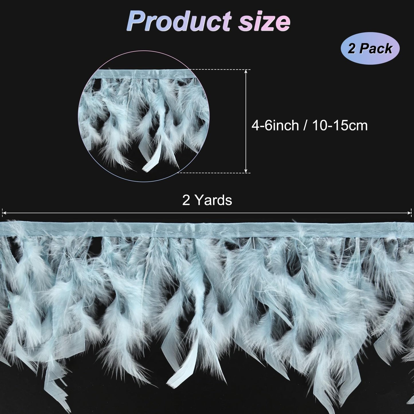 M METERXITY 2-Pack Turkey Feather Trim Fringe, 2 Yards 4-6" Natural Fluffy Feather Trim for Crafting/DIY Sewing/Party Clothing/Wedding Dress Decoration/Dream Catcher [Light Blue]