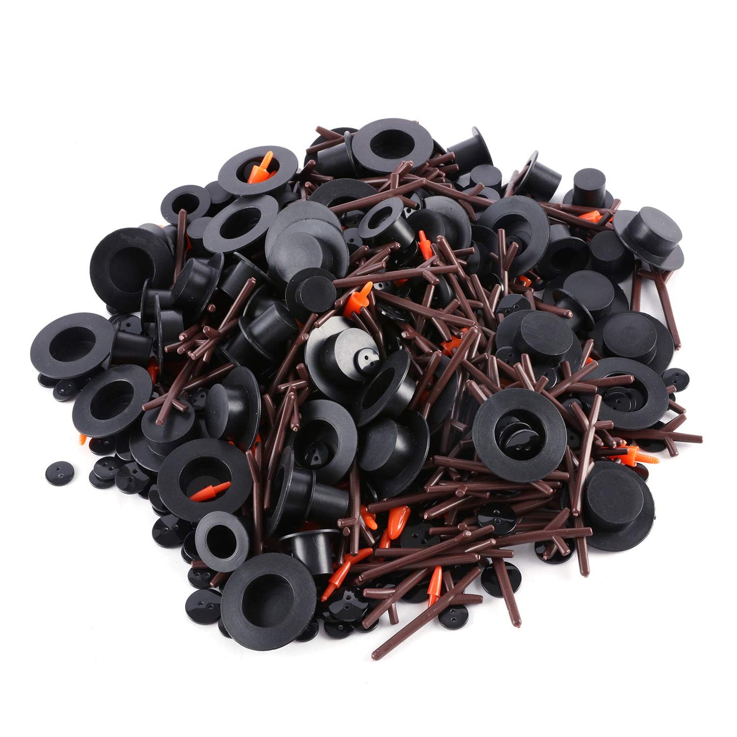 800pcs Christmas Snowman DIY Craft Kit Including 80 Mini Black Top Hats, 80 Carrot Snowman Noses, 160 Snowman Hands, 480 Tiny Black Buttons for Christmas DIY Snowman Crafting, Sewing, Party Supplies