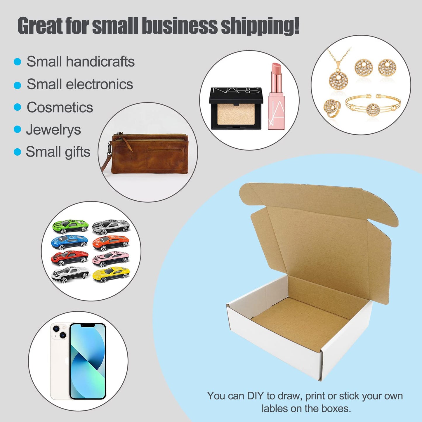 6x4x2 Shipping Boxes Pack of 50, White Corrugated Cardboard Box for Small Business Flat Literature Mailer Mailing Packaging Packing Jewelry Craft Gifts