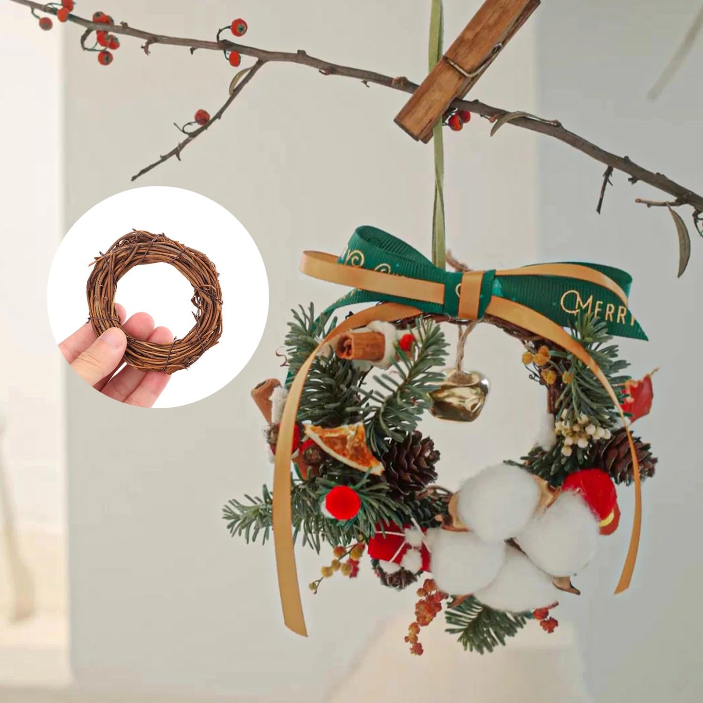 KUKLIPJIM 40 Pieces 3.15 Inch Natural Grapevine Wreath, Small Grapevine Wreaths, Vine Branch Wreath, for Christmas, Weddings, DIY Crafts, Parties and Festive Holiday Ornaments