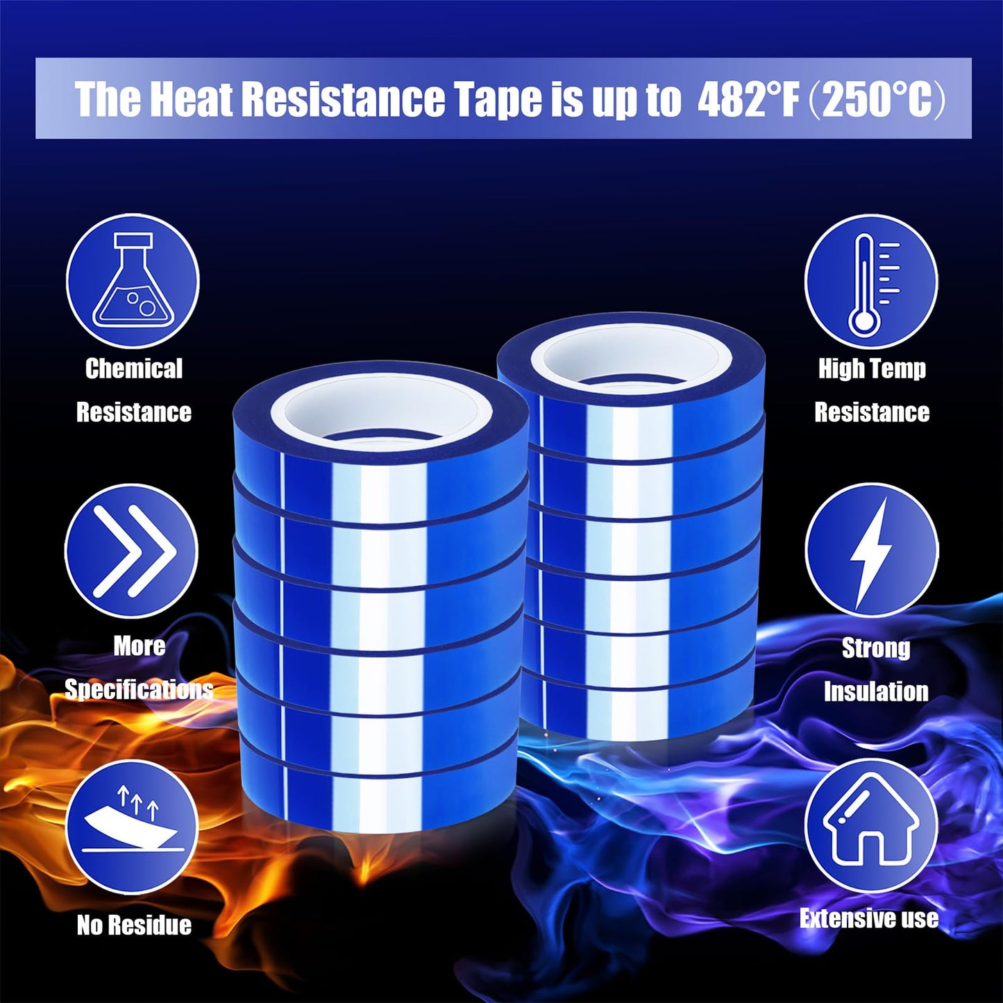 MEBMIK 12 Rolls 10mm x16m(52FT) Blue Heat Tape High Temperature Heat Resistant Tape Heat Transfer Tape for Heat Sublimation Press Vinyl,No Residue