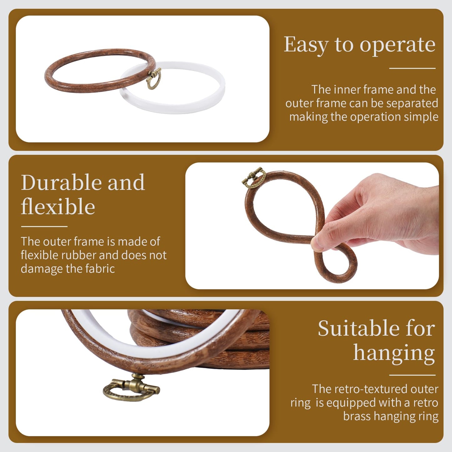 4 Inch Small Embroidery Hoops, 12 Pcs Embroidery Hoop Round Imitated Wood Rubber Hoop Rings Display Frame for Cross Stitch, DIY Art Craft Sewing & Hanging Ornaments (4 in)