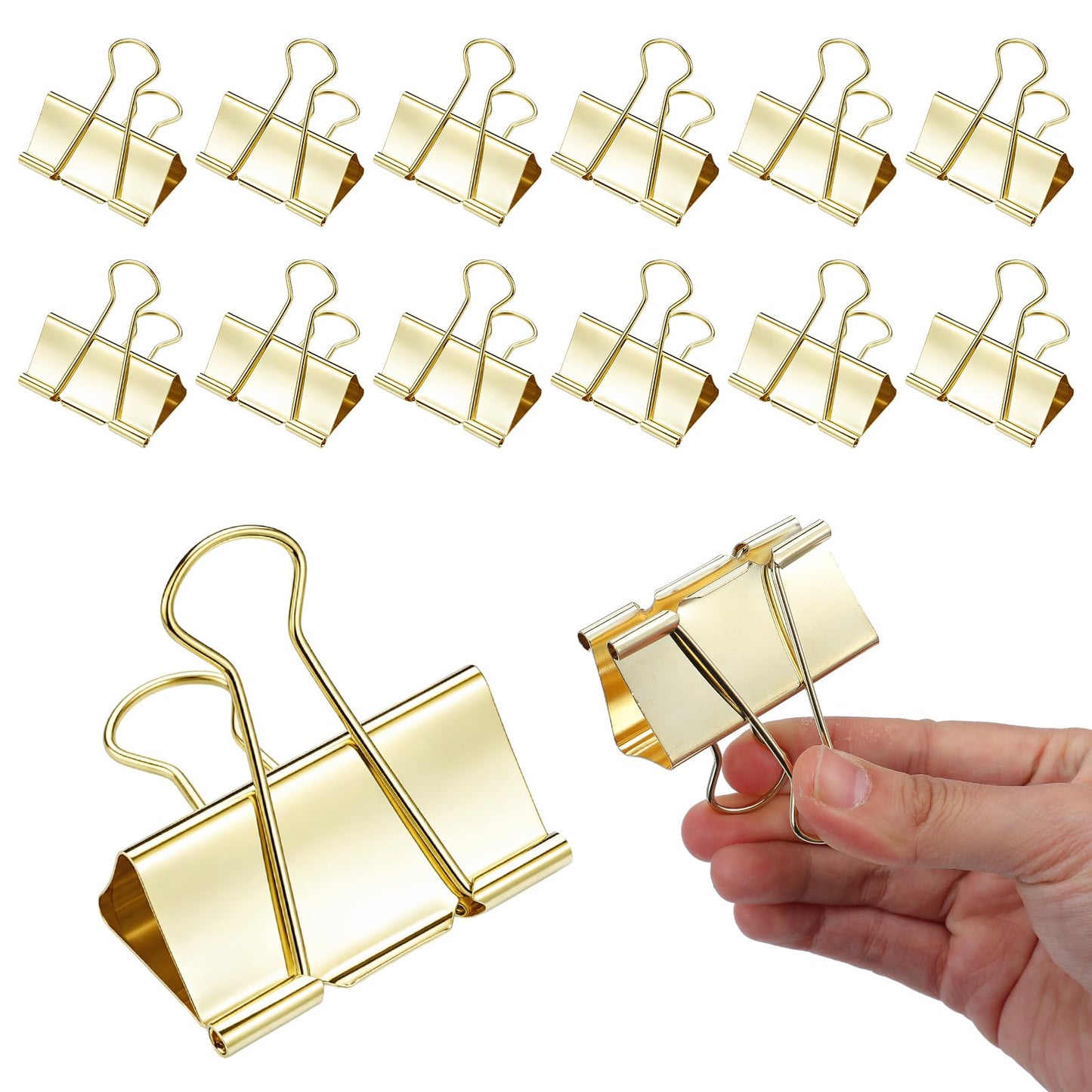 Frienda 12 Pack 2 Inch Extra Large Binder Clips Big Paper Clamps Metallic Large Paper Clips with Grip Reusable Office Organization Supplies for School Office Home (Gold)