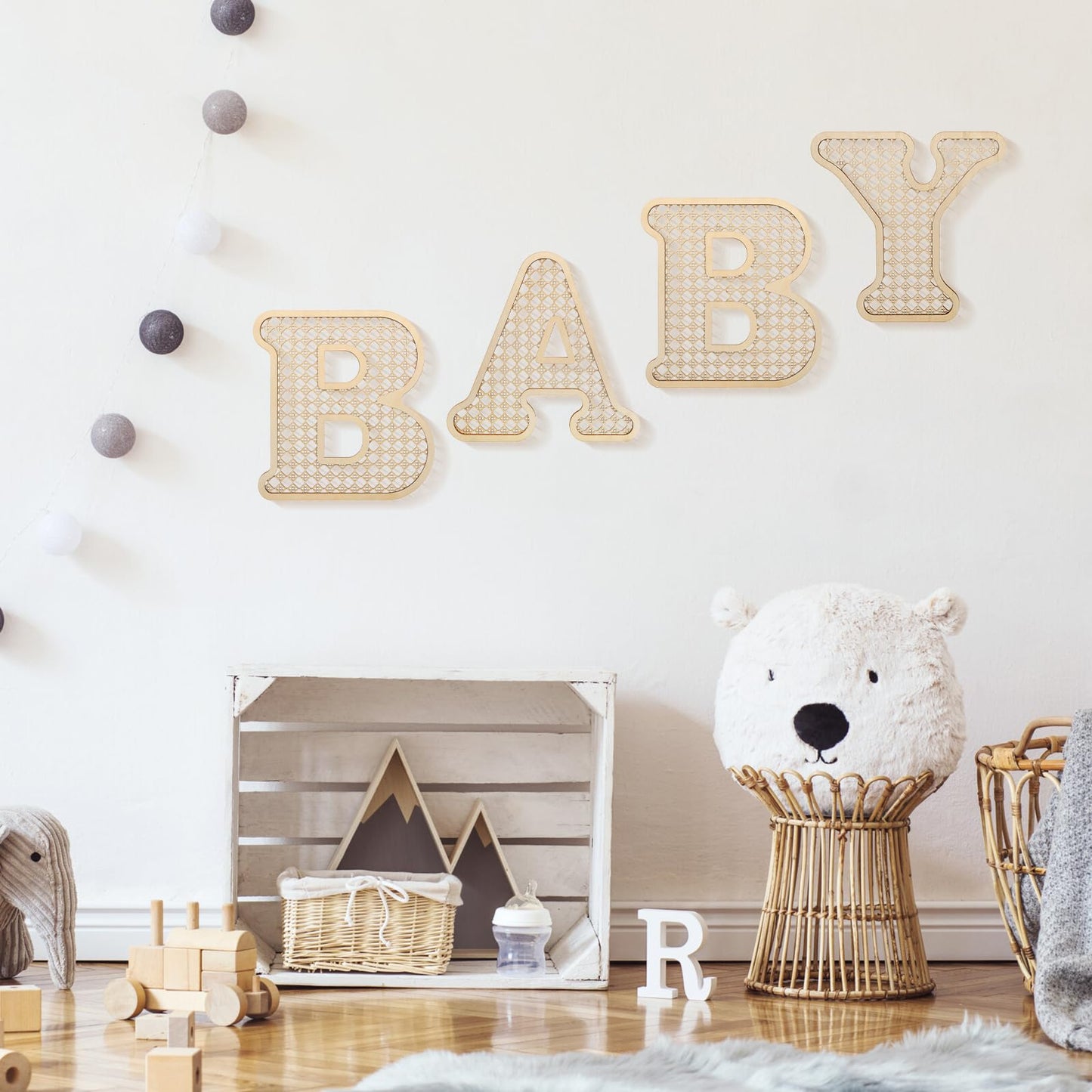 4 Pcs Wood Baby Letters - Boho Nursery Decor for Baby Shower | Rustic Alphabet Letter Home Decoration for Newborns & Birthday Gifts | Perfect Table Centerpiece for Toddler Girls & Boys