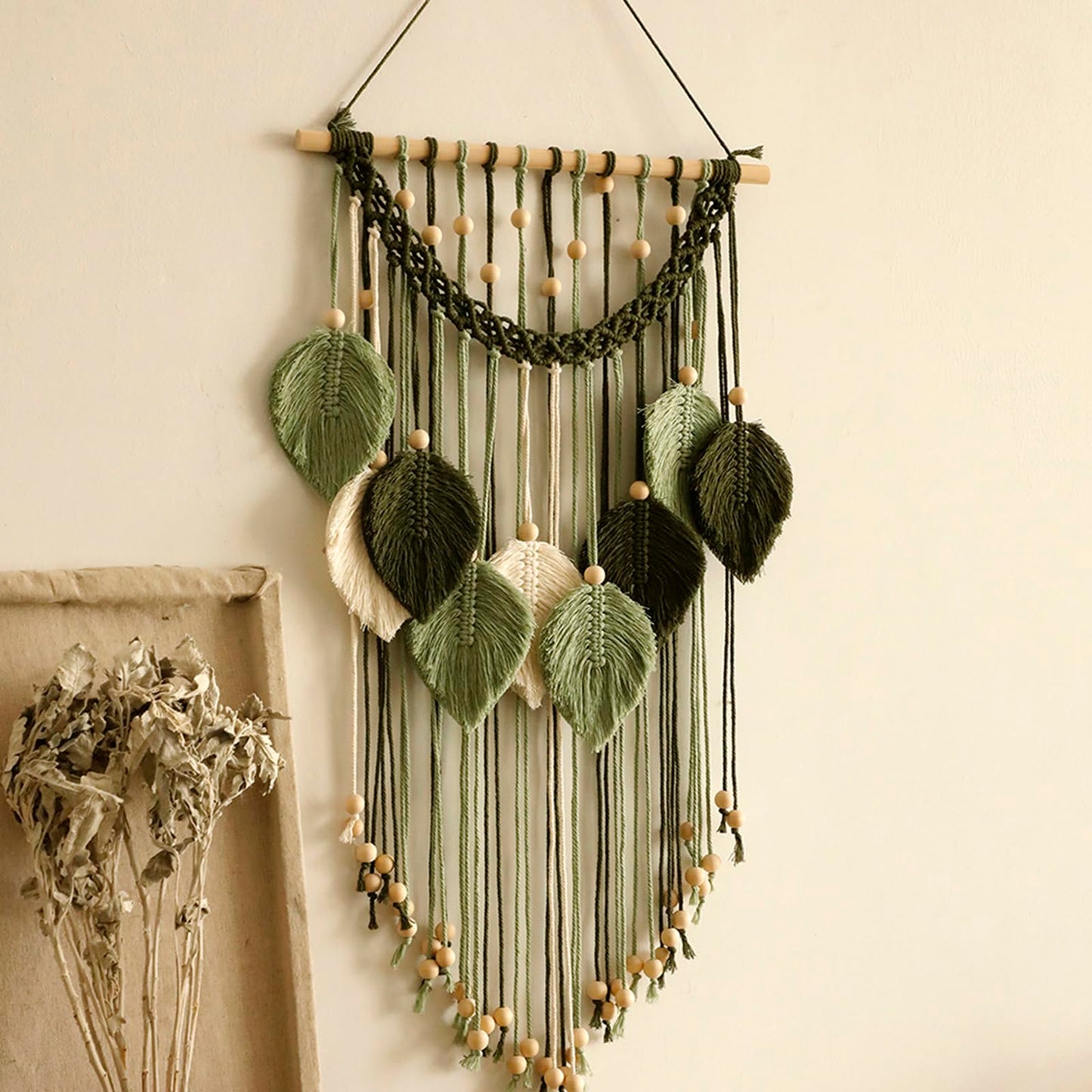 Artilady Macrame Wall Hanging -Handmade Sage Green Leaf Wall Tapestry,Boho Decorations for Bedroom Living Room Bathroom,Earthy Room Decor,Wedding Birthday for Women Girls