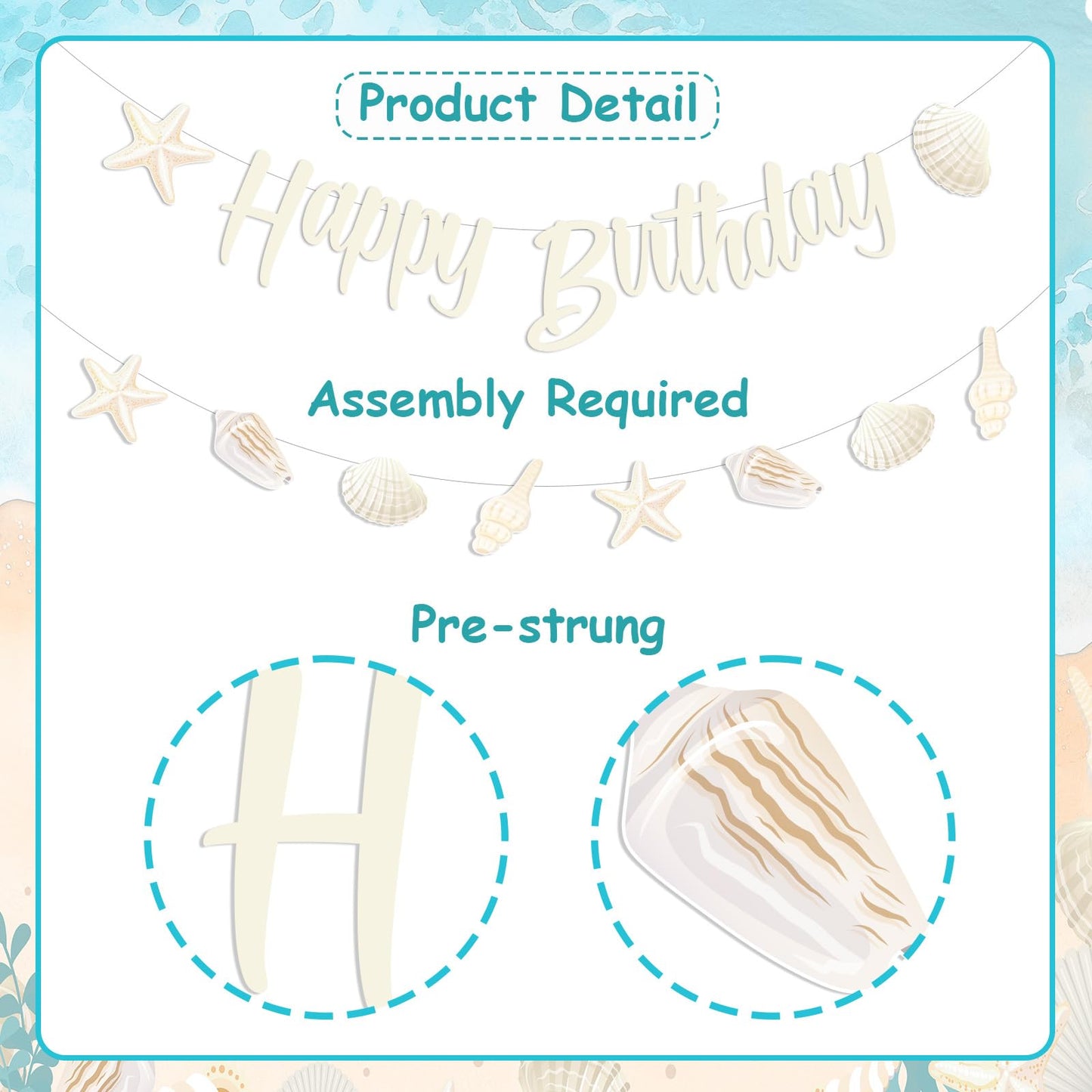 Kreatwow Sea Shell Happy Birthday Banner Beach Seashell Birthday Decorations Garland Beach Shell Party Decorations Ocean Themed Costal Seashell Starfish Party Under The Sea Mermaid Bday Decoration