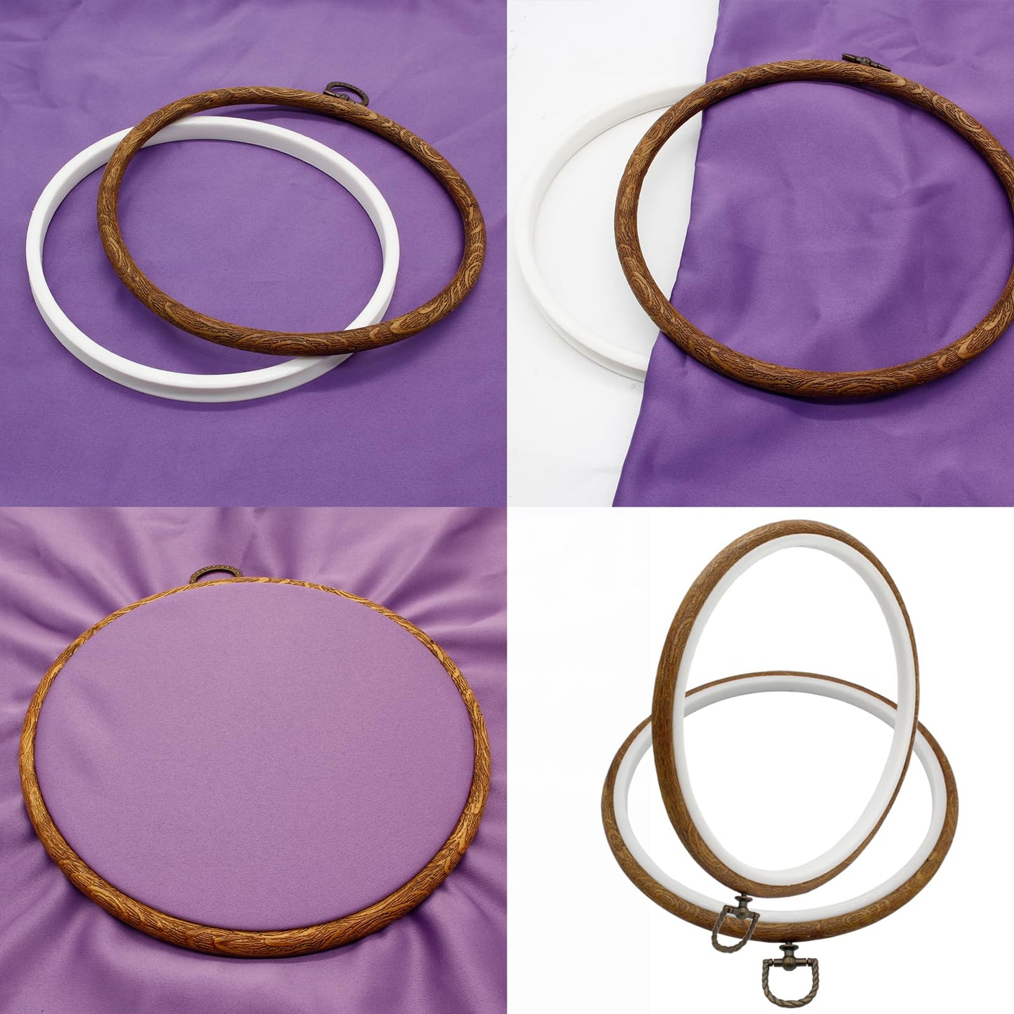 Auvotuis 3Pcs 9 Inch Round Embroidery Hoops Imitated Wood Cross Stitch Hoop, Circle Display Frame for DIY Christmas Ornament, Art Craft Sewing