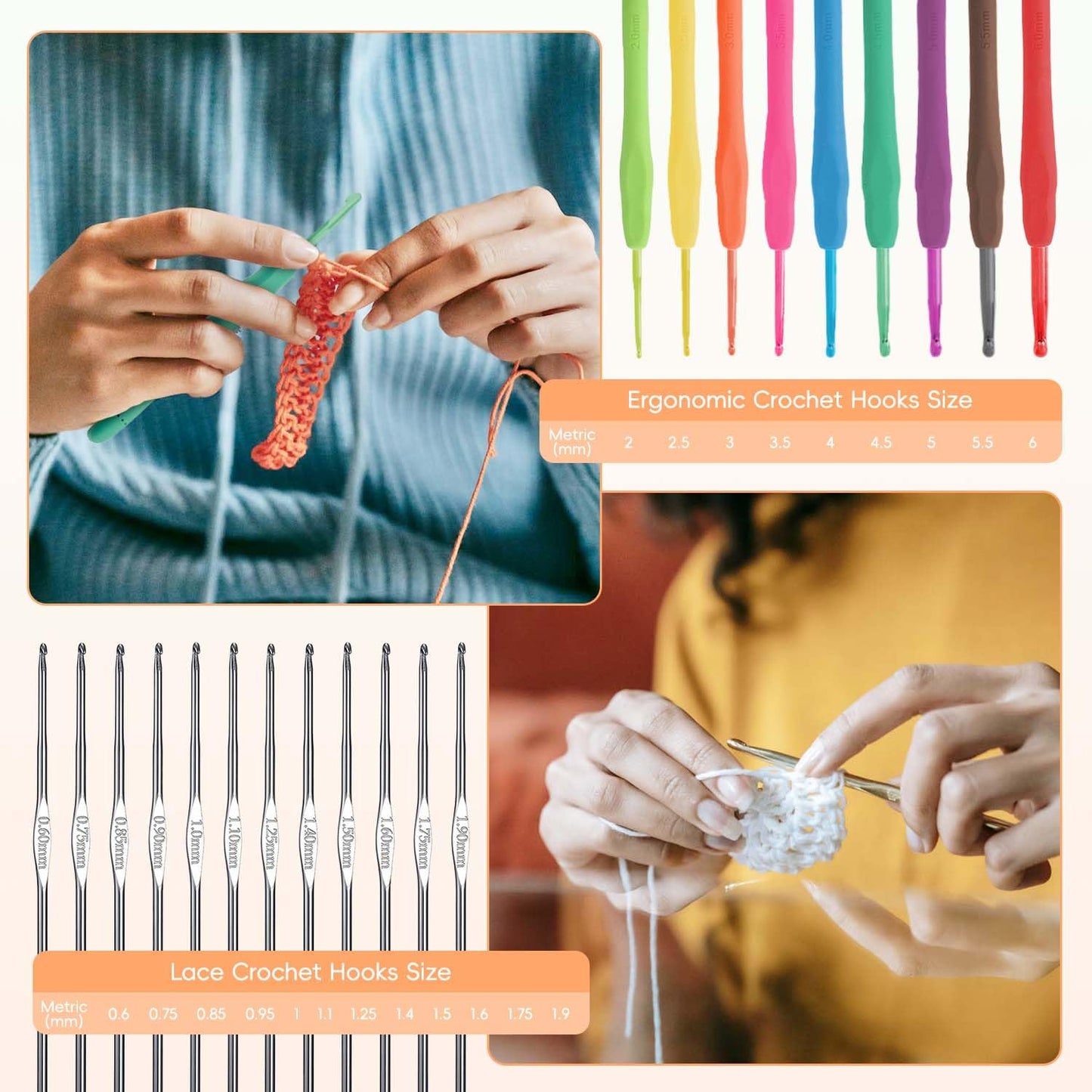 HATINXIA 58pcs Crochet Kit Beginners, Crochet Hook Set with Yarn, Portable Crocheting Kit for Starter, Ergonomic Crochet Needles Tools DIY Knitting Accessories for Experienced Crochet Lovers, Floral