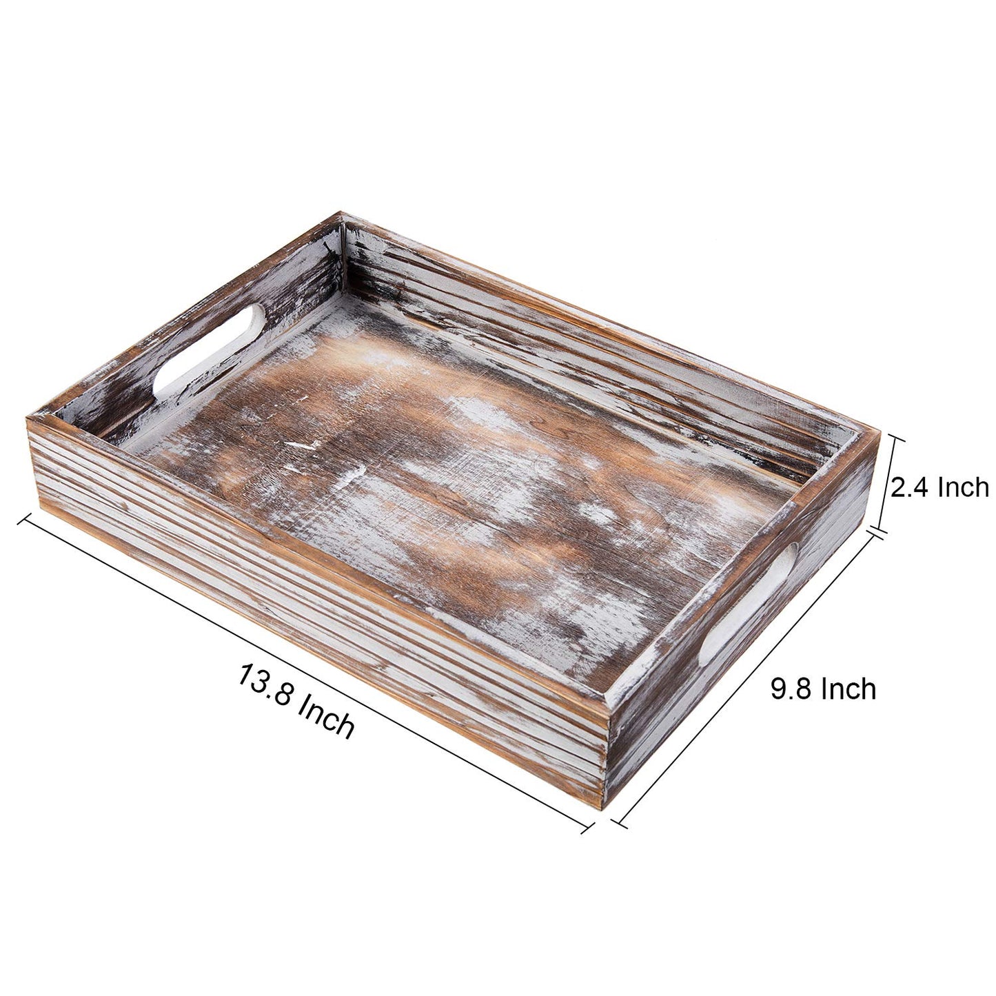 ExoLiry Rustic Whitewashed Wood Food Serving Tray Cutout Carrying Handles Breakfast in Bed Coffee Platter Table Wine Brown Rectangular Nesting Crate Desktop Document Holder Office Home Kitchen