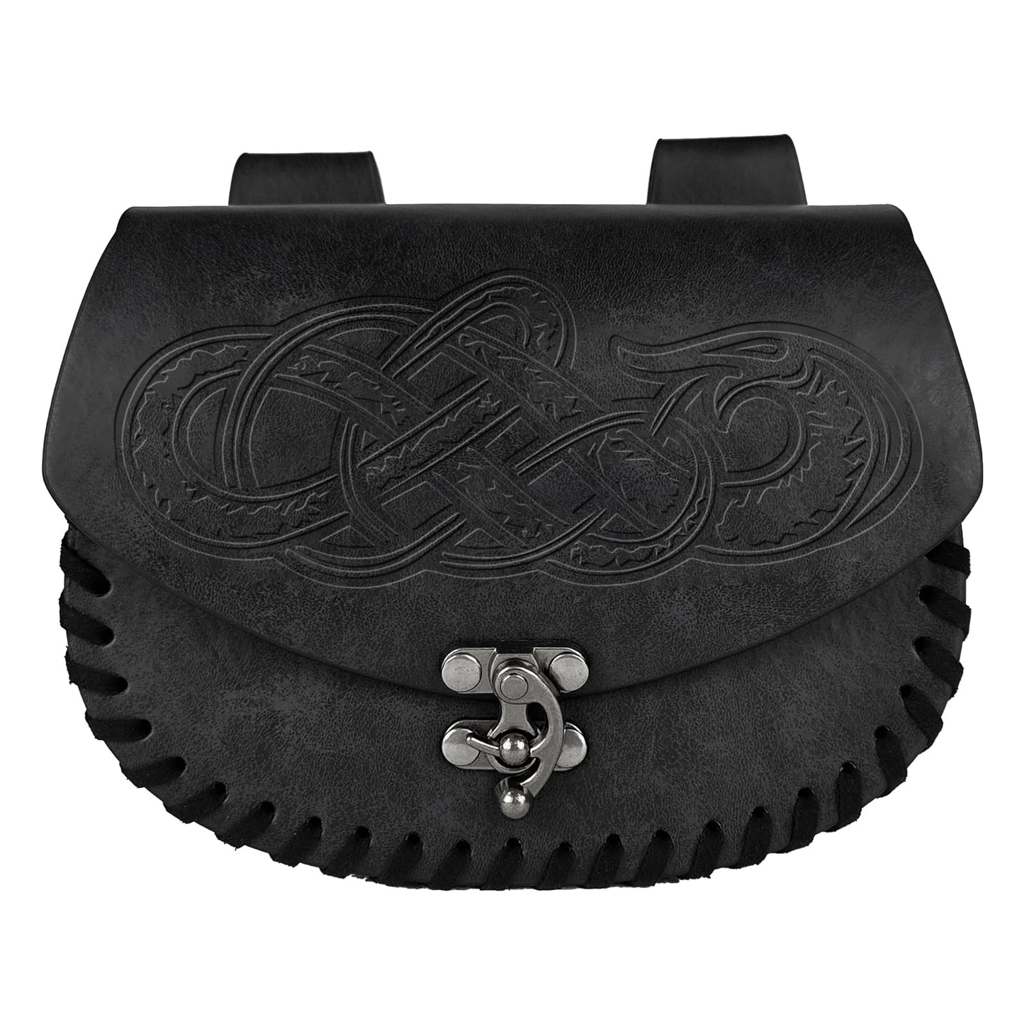 HiiFeuer Viking Craft Kits Belt Bag, Vintage DIY Kits Medieval Faux Leather Side Pack, Portable Belt Pouch for Ren Faire (Black A)