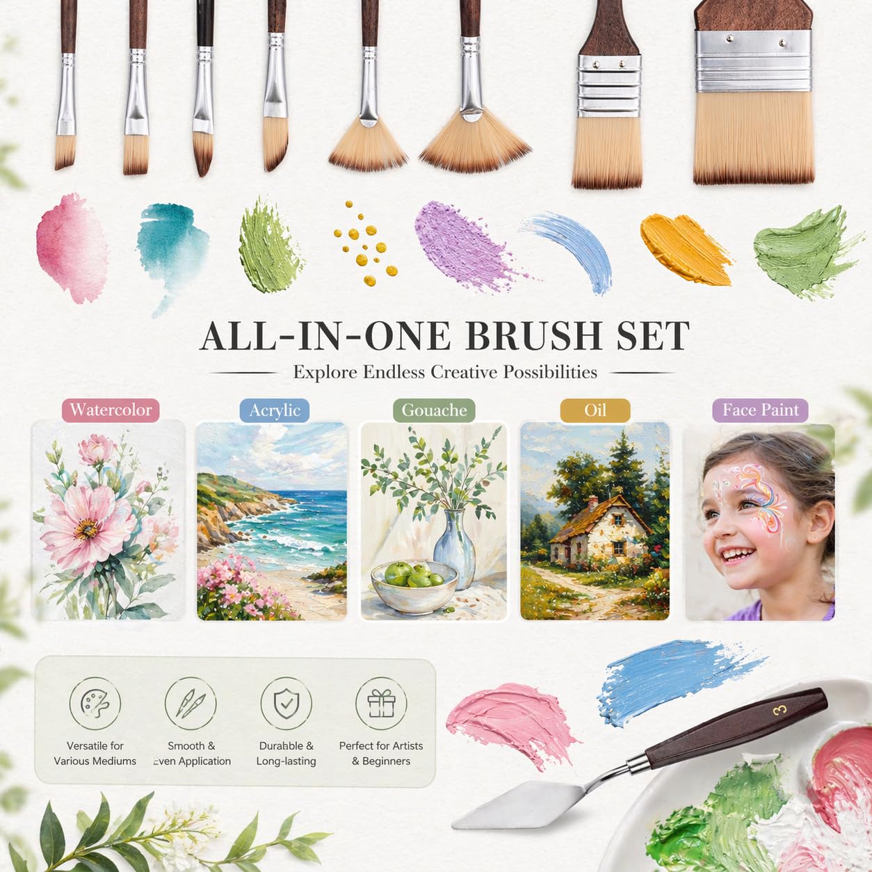 Paint Brush Set for Watercolor & Oil Painting, 26 Pcs Travel Watercolor Acrylic Paint Brushes with Flat, Filbert, Fan, Dagger, Cat Tongue, Round, Palette Knife, Paintbrush Kit for Beginners & Artist