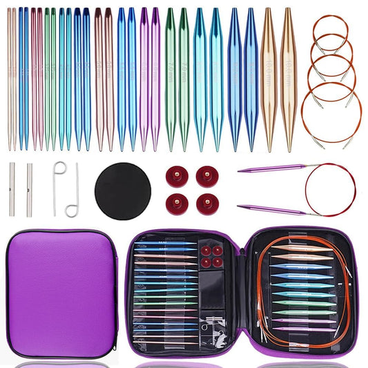 Yarniss 13 Pair Circular Knitting Needle Set 3.0~10.0mm, Interchangeable Aluminum Knitting Needles with Case