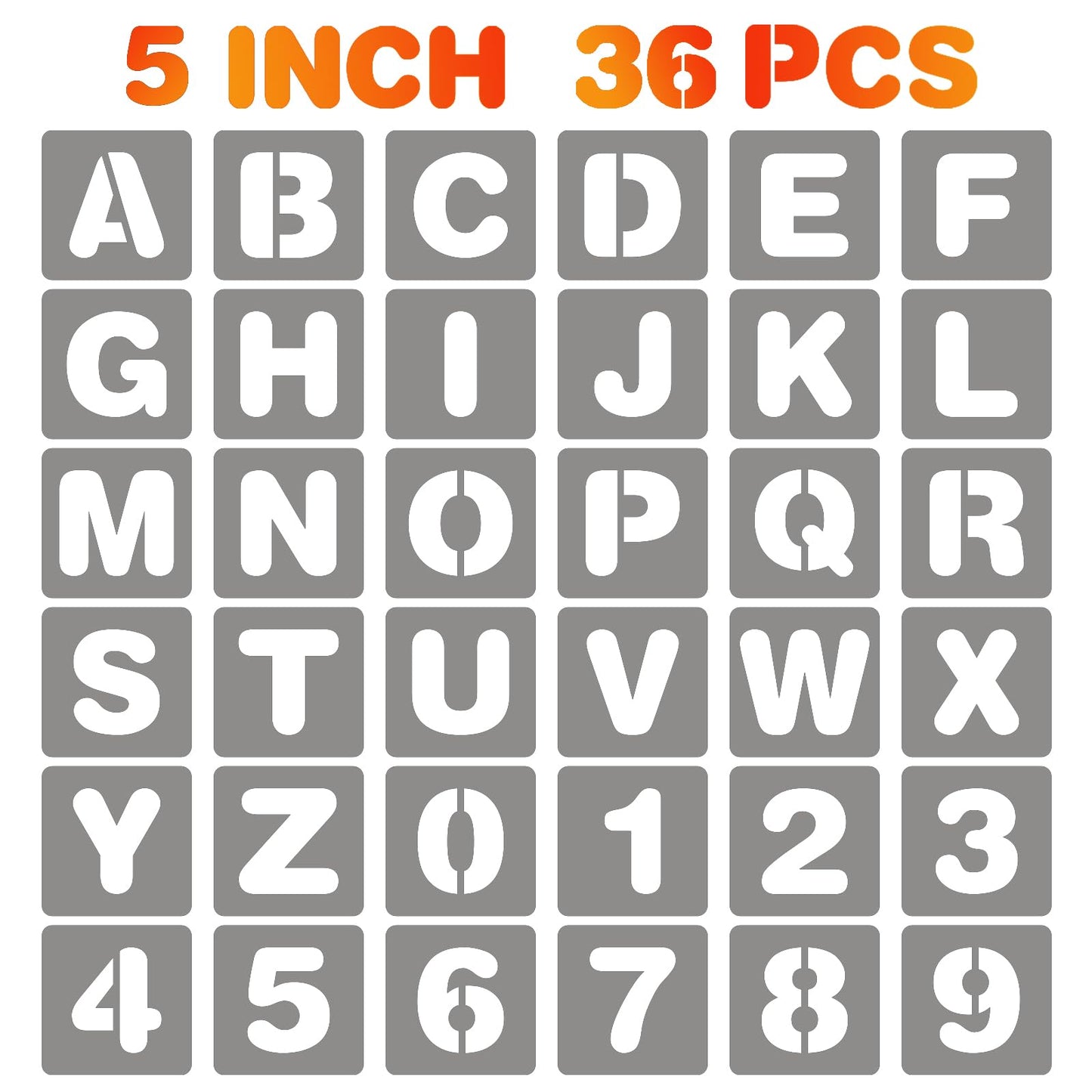 BAMIDELE 5 Inch Letter and Number Stencils, 36 Pcs Reusable Plastic Alphabet Spray Paint Stencils for Painting on Wood, Wall, Fabric, Rock, Chalkboard, Door Porch, Signage, DIY Craft Decoration
