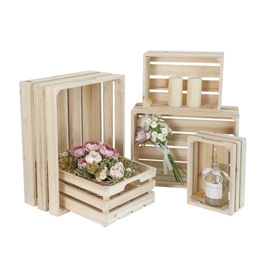 JUMBO HUMBLE Wooden Crates, Unfinished Set of 5 Large Wood Crates with Handles, Rustic Farmhouse Wooden Crate for Decor, Wedding Birthday Home Party Living Room Kitchen Decoration