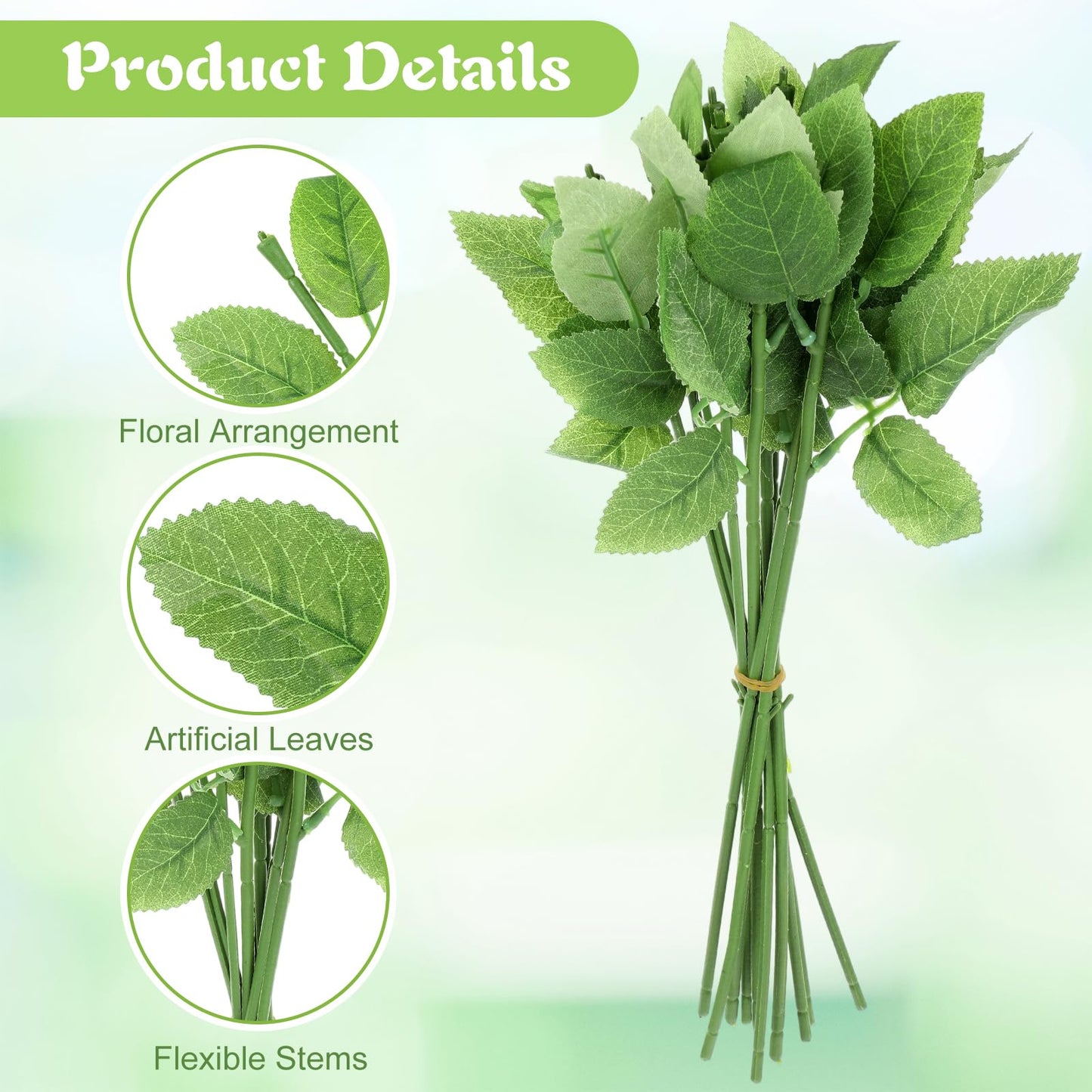 Tolare 120 Pcs Rose Stems with Leaves, Fake Flower Stems Artificial Plastic Floral Wire DIY Craft Supplies for Bouquet Making Wedding Party Home Decor Arrangement Tools