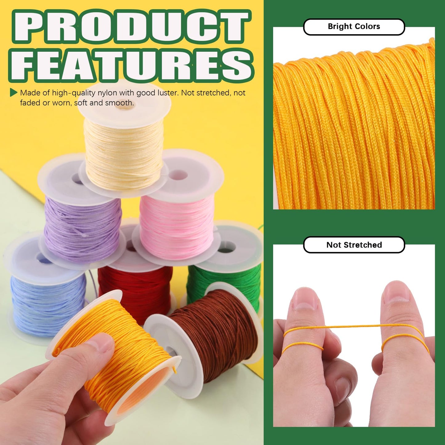 Keadic 437 Yards/ 400 Meters Nylon String for Bracelets Making, 20 Rolls 0.8mm Satin Silk Chinese Knotting Cord Beading Thread for Friendship Bracelets Tassels Necklaces Jewelry Crafting