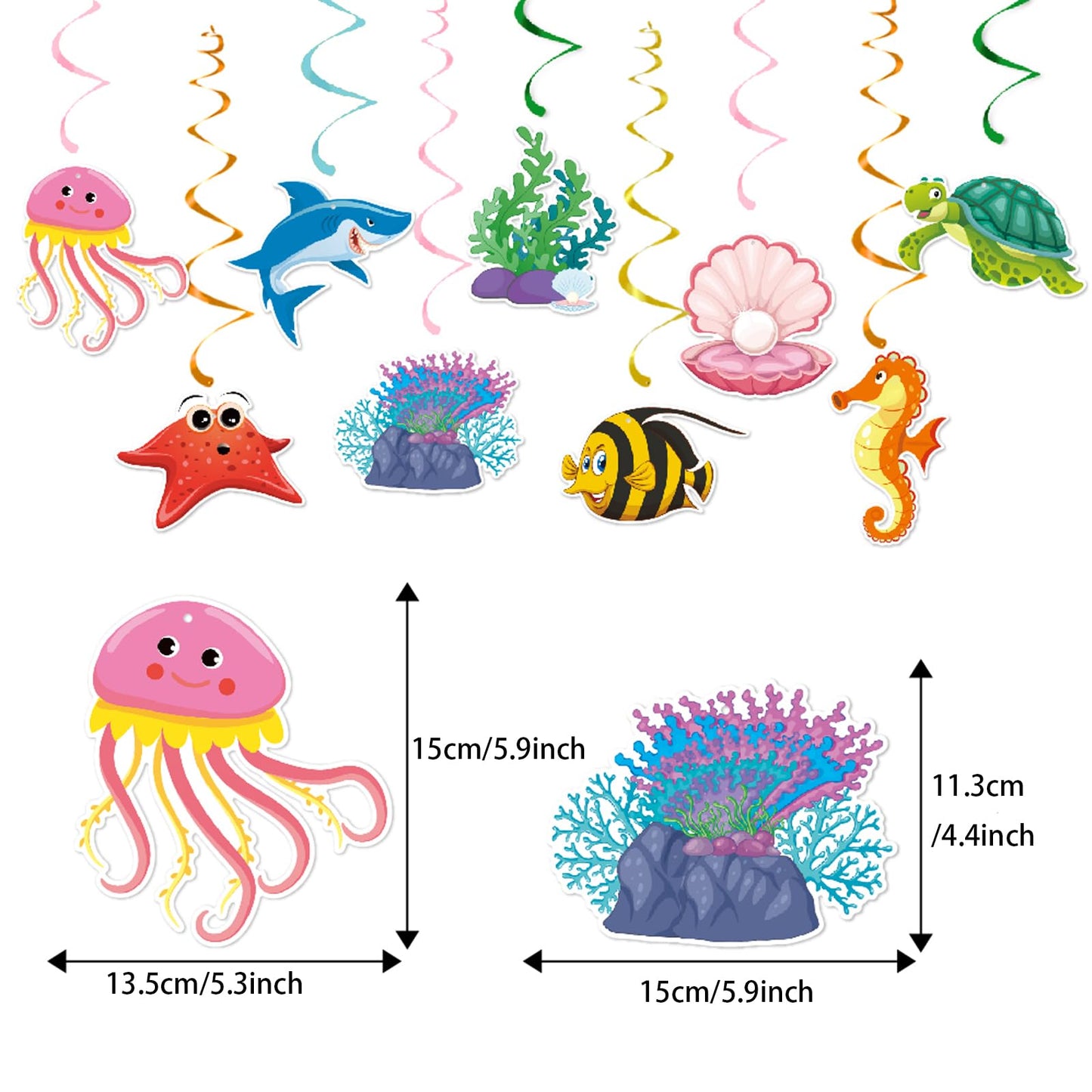Zwiebeco Sea Animals Happy Birthday Party Decoration Banner Bunting Garland Hanging Paper Swirls Kit for Ocean Under The Sea Animals Marine Life Themed Boys Girls Kids Accessories Supplies