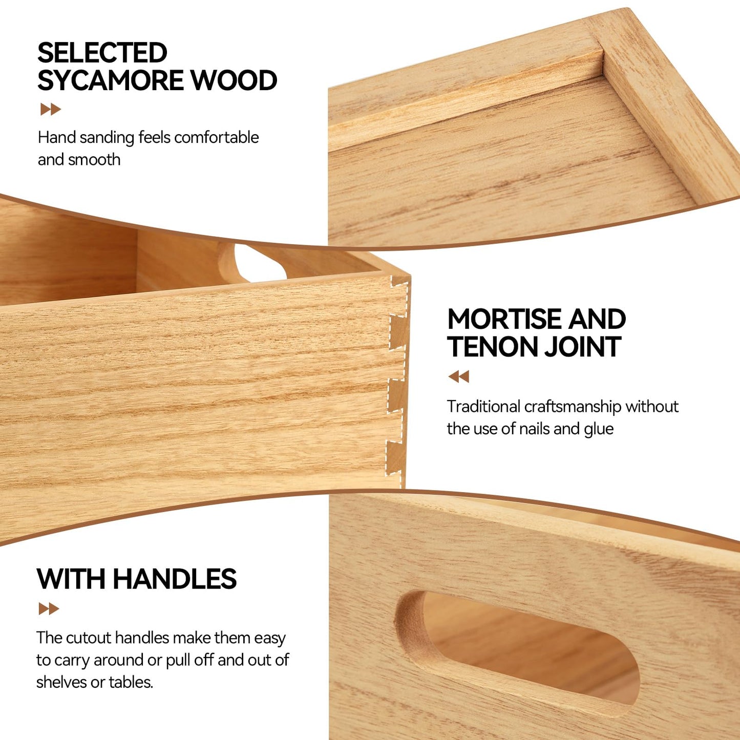 KIRIGEN Nesting Wood Crates with Handles, Set of 3 Decorative Storage Boxes, Farmhouse Shelf Bins for Pantry, Bathroom, Craft Room, Toys, Towels, Books, 15.75 x 11.8 x 5.9 in, Natural 3TH-NA