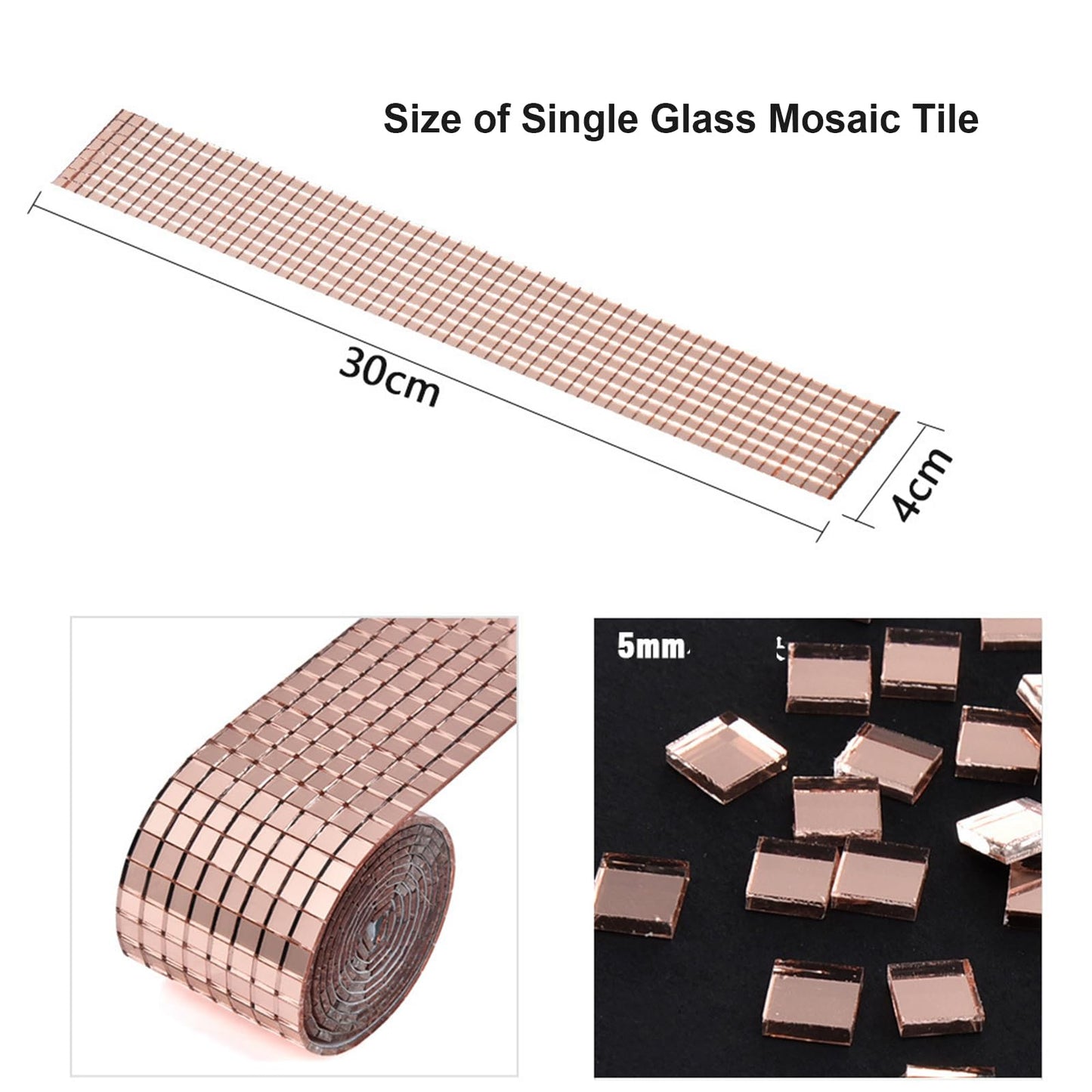 EchoDone 12480 Pcs Mirror Tiles, 5 x 5 mm Square Mosaic Self Adhesive Disco Ball Tiles Sticker for Christmas Party Mirror Pieces for Crafts Christmas Happy New Year Decoration (Rose Gold)