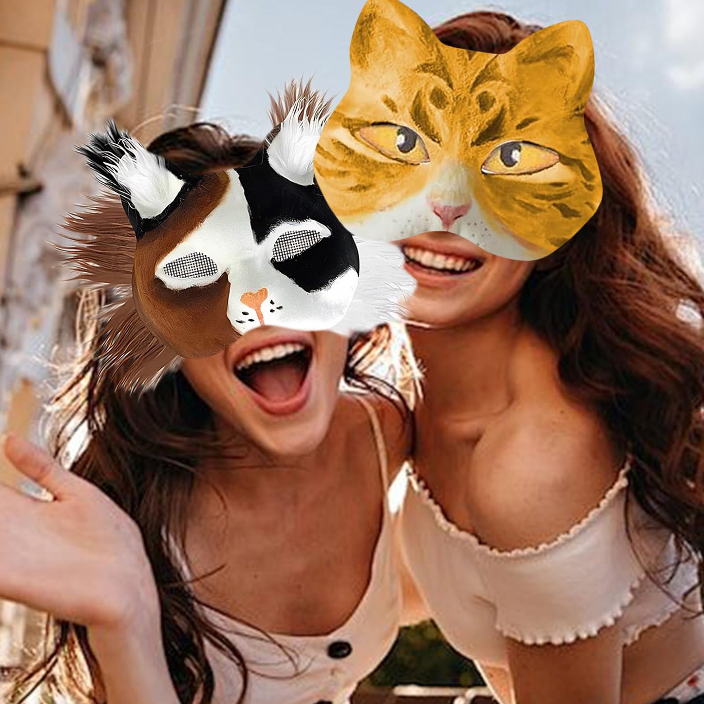 Bayurht Therian Masks Kit—DIY Cat Fox Furry Mask Craft Set, Paintable Animal Costume Furry Mask with Felt Fur, Eye Meshes & Gem Stickers for Halloween, Cosplay, Party