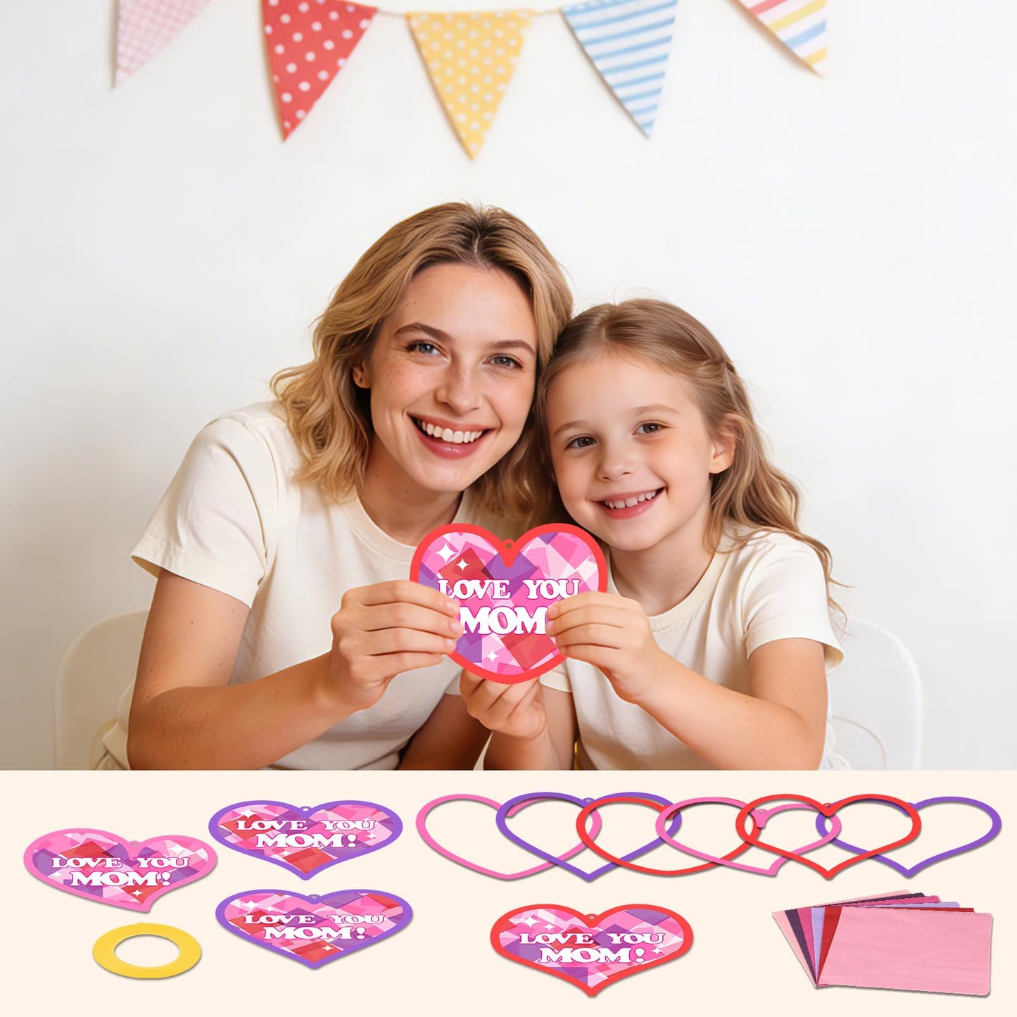 Qyeahkj 36 Set Mother Day Heart Suncatchers Crafts for Boys and Girls DIY Love Hearts Window Tissue Paper Crafts Love Hanging Decor for Classroom Home Activity Art Project Birthday Party Favor Gifts
