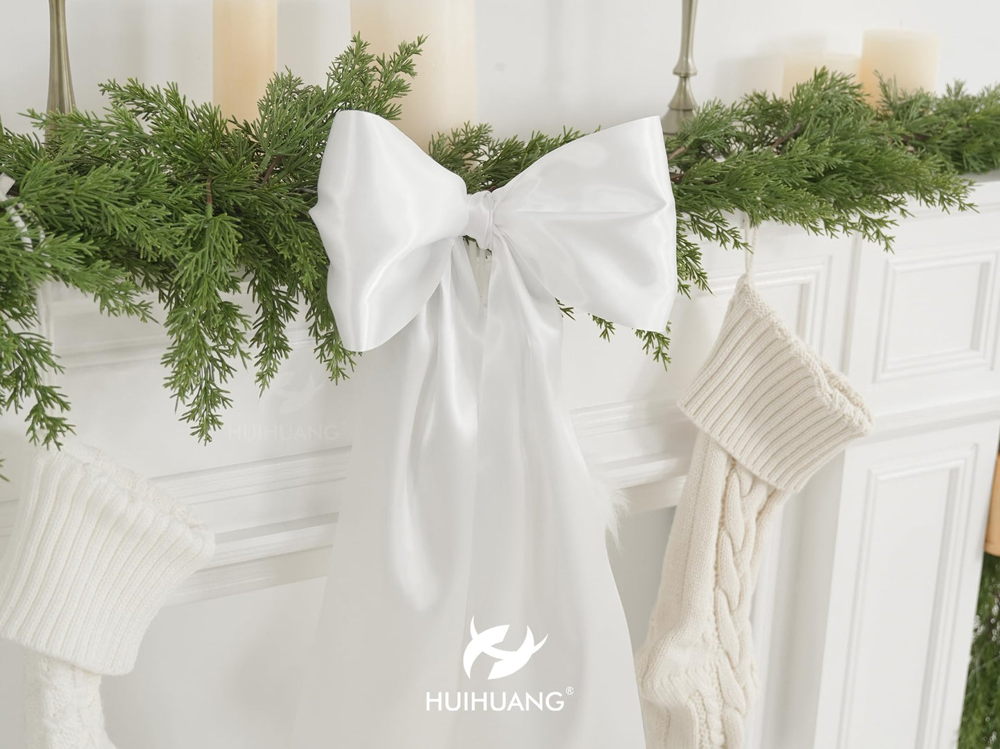 HUIHUANG Thick White Satin Ribbon 6 inch Extra Wide Double-Faced Satin Ribbon for Chair Sashes, Gift Wrapping, Large Bows, Sewing Crafts, Wreaths, Christmas Wedding Decor- Continuous 10 Yards