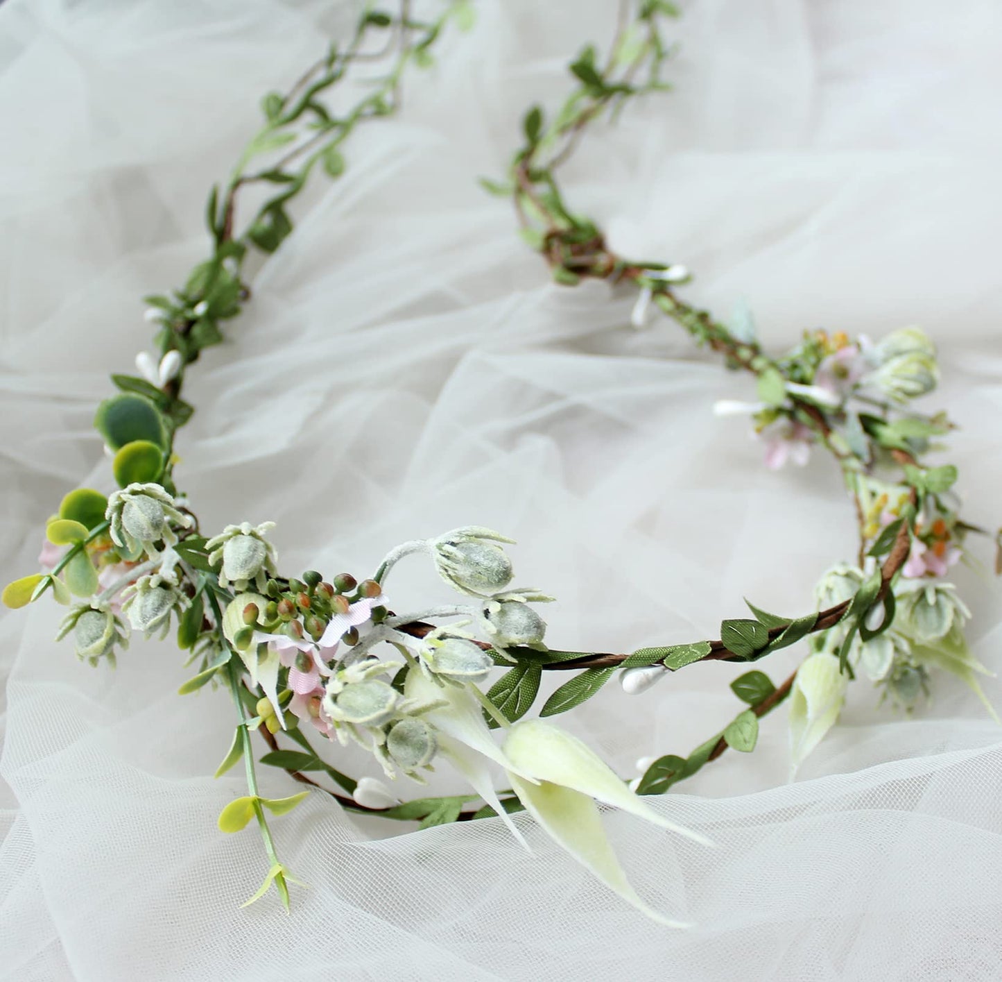 LLinfflr Boho Flower Headband Bridal Flower Crown Hair Wreath Floral Headpiece Halo Party Prom Wedding Photos Green