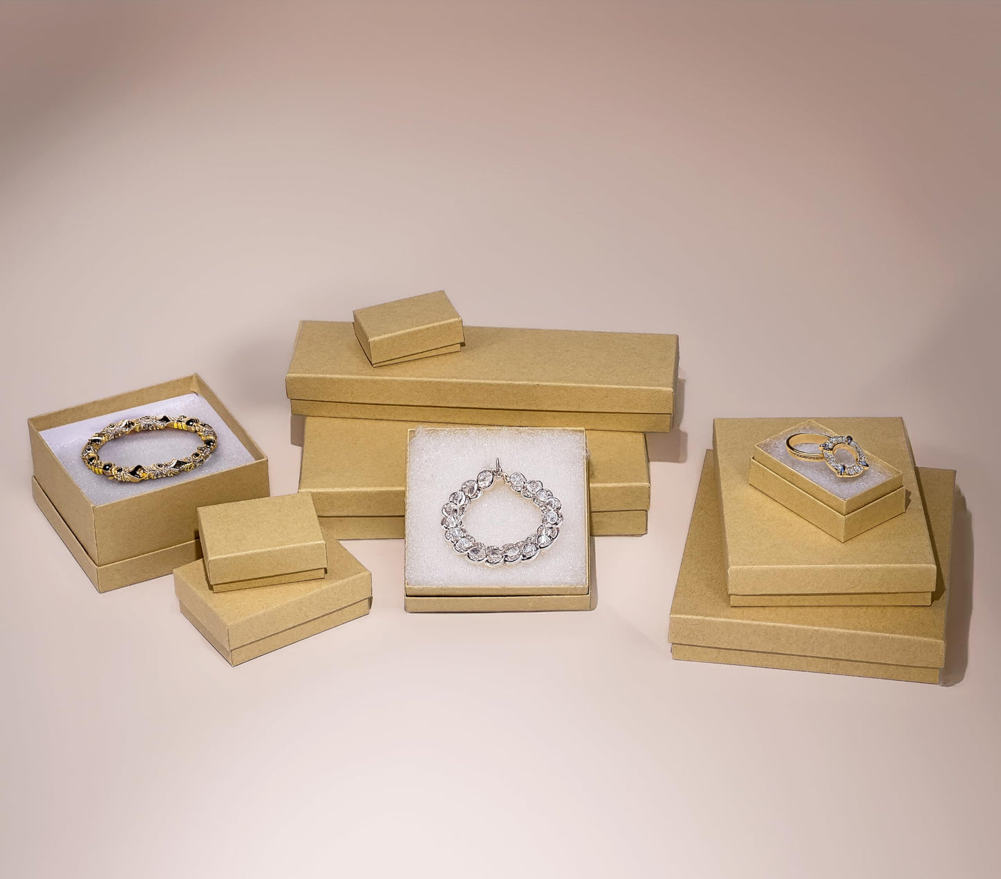 TheDisplayGuys - 100-Pack #11 Cotton Filled Cardboard Paper Jewelry Boxes Gift Case - Kraft Brown (2.1" x 1.5" x 0.8") - for Shipping or Storage