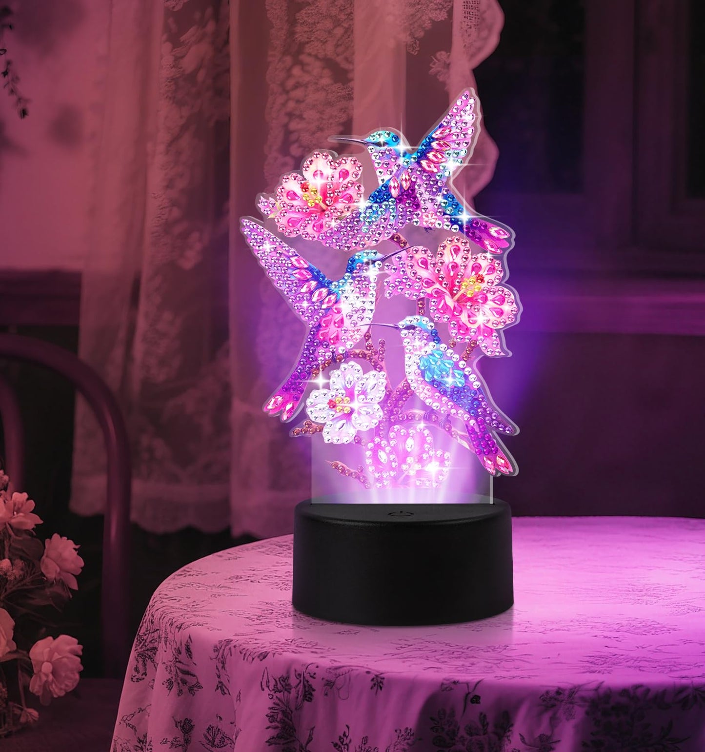 ALKALO Diamond Painting Night Light, Diamond Painting Kits for Adults Desktop Ornaments for Table Diamond Art Accessories for Adult Beginner Touch Lamp for Bedrooms Living Room-Birds