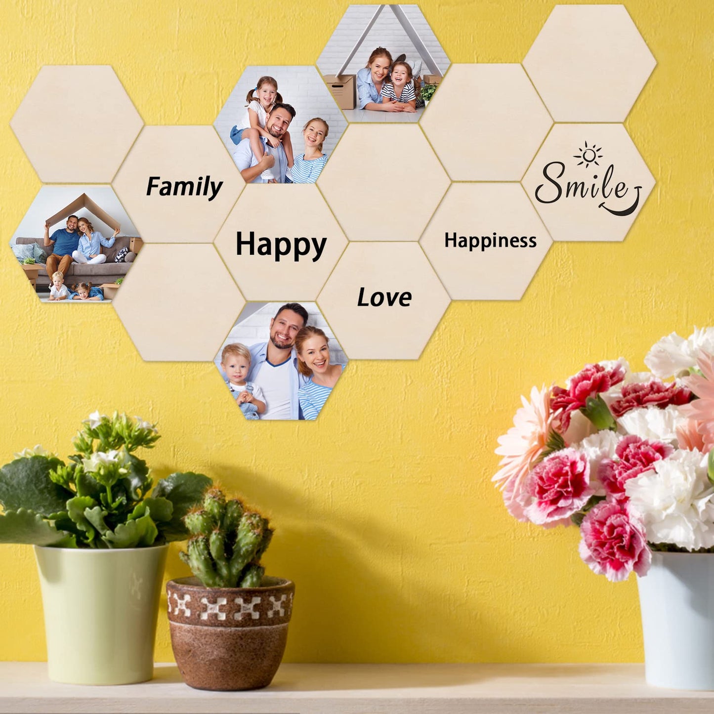 100 Pcs Unfinished Hexagon Wood Pieces Blank Wooden Hexagon Shape Cutouts Natural Wooden Tile Slabs Cutouts Slices for DIY Crafts Coaster Holiday Wall Home Decoration Painting Staining,3.5 x 3.1 Inch