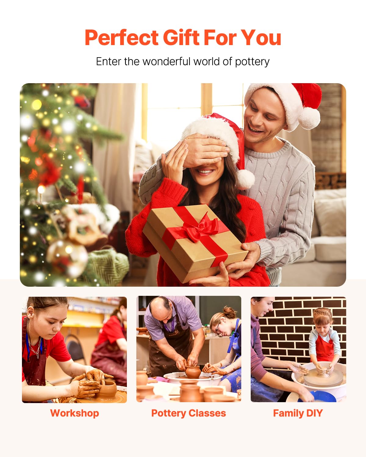 VEVOR 14in/35cm Pottery Wheel for Adults, 0-6in Lift-Table 450W Professional Pottery Kit with Foot Pedal Detachable Basin DIY Art Clay Potter's Wheel for Kids Adults Beginners at Home Pottery, White