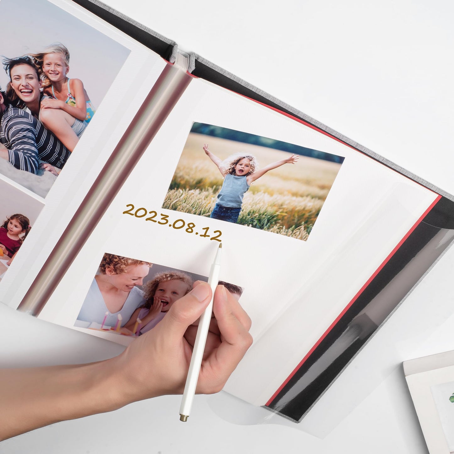 HoneyTolly Large Photo Album Self Adhesive with Picture Display Window, DIY Scrapbook Album for 4x6 8x10 Pictures, 40 Pages Linen Cover Memory Book with Scraper and Metallic Pen(Grey)