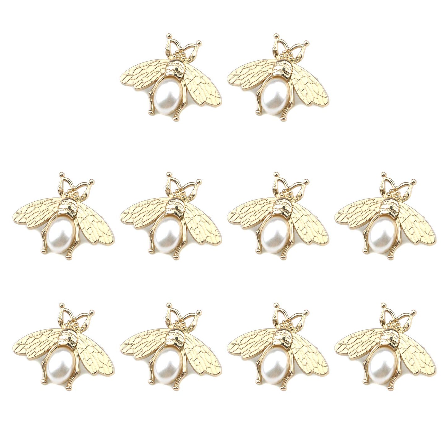 Quluxe 10 Pcs Metal Bee Buttons, Bee Embellishments Flatback Pearl Buttons Embellishment for Sewing DIY Crafts ＆ Garment Hardware Decoration- Gold